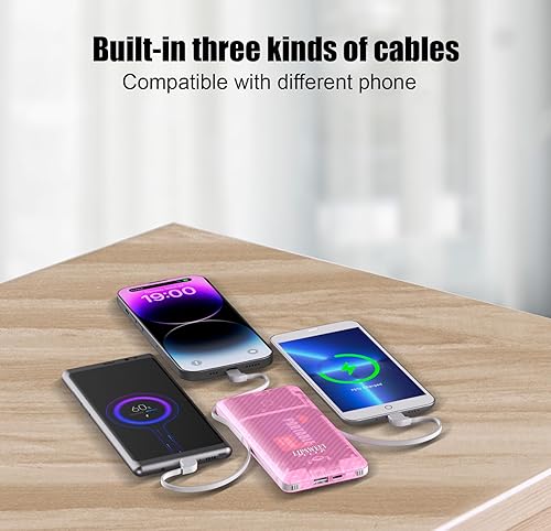 Miniatura 5 de Banco de energía portátil, cargador portátil ultra delgado de 10000 mAh, batería externa de carga rápida USB C con enchufe de pared de CA integrado,