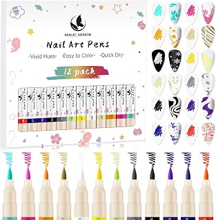 12 Colors Nail Art Pens Set, 3D Acrylic Paint Nail Polish Pens for Drawing &Dotting, Quick-Dry Nail Art Markers with Fine Tip, Manicure Design Tools for DIY Nail Art at Home & Salon