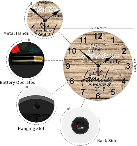 Miniatura 18 de Reloj de pared de madera personalizado que pasa con la familia cada segundo con manecillas de metal, reloj de pared redondo ligero estilo campestre
