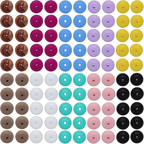 Miniatura 2 de 100 cuentas planas de silicona de 0.555 pulgadas para fabricación de llaveros, cuentas focales de silicona para bolígrafos y cuentas de goma para