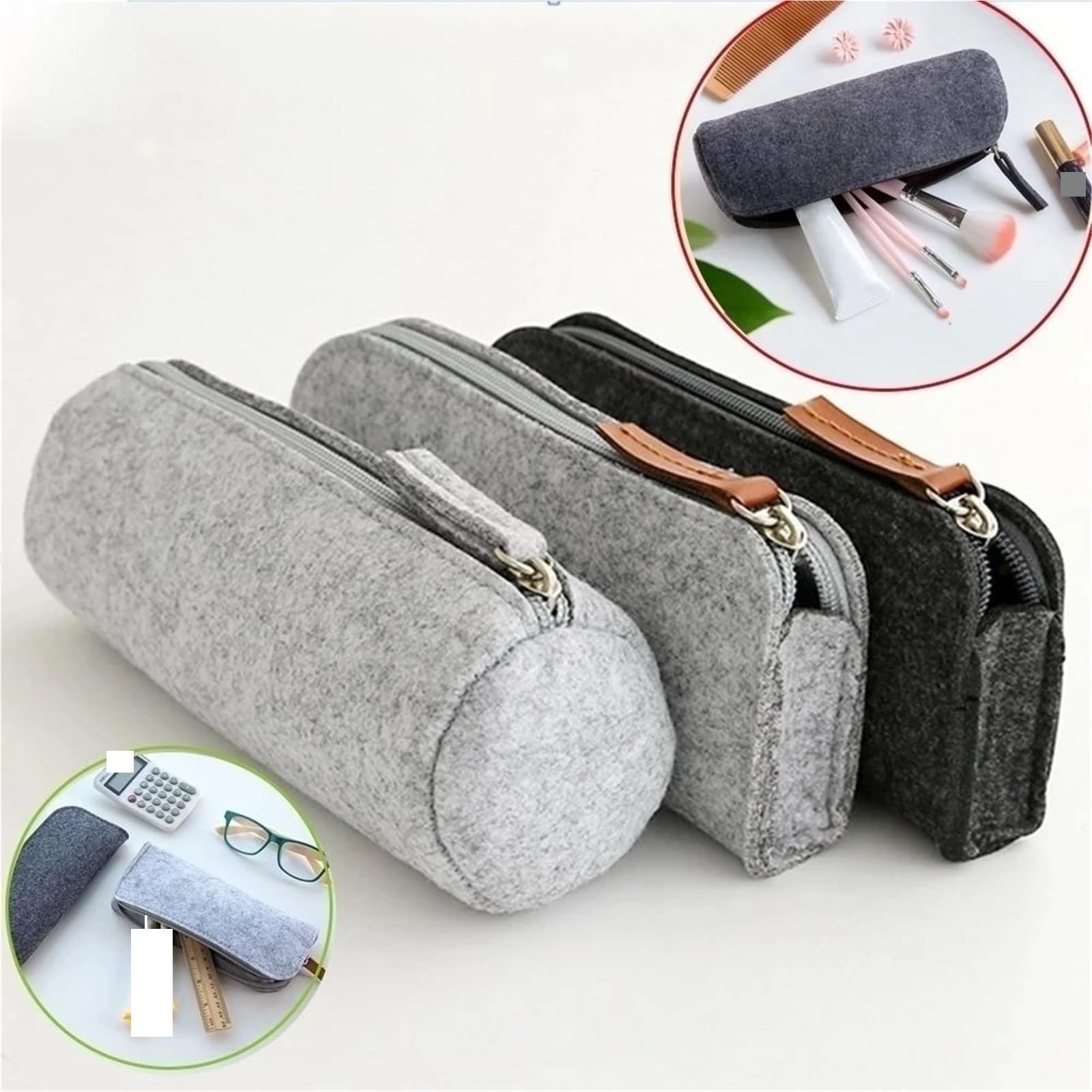 Estuche de lápices de la PC, Bolsa con Cierre Retro, Bolso portátil, papelería Escolar, Suministros de Oficina, 2 uds. para Estudiantes(Grey A)