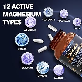Magnesium Complex 700mg 12 in 1 Magnesium Supplement with Glycinate Citrate Malate Oxide Taurate Aspartate Orotate Magnesium Relaxation,Muscle,Heart Support, Vegan 120 Capsules 2PK