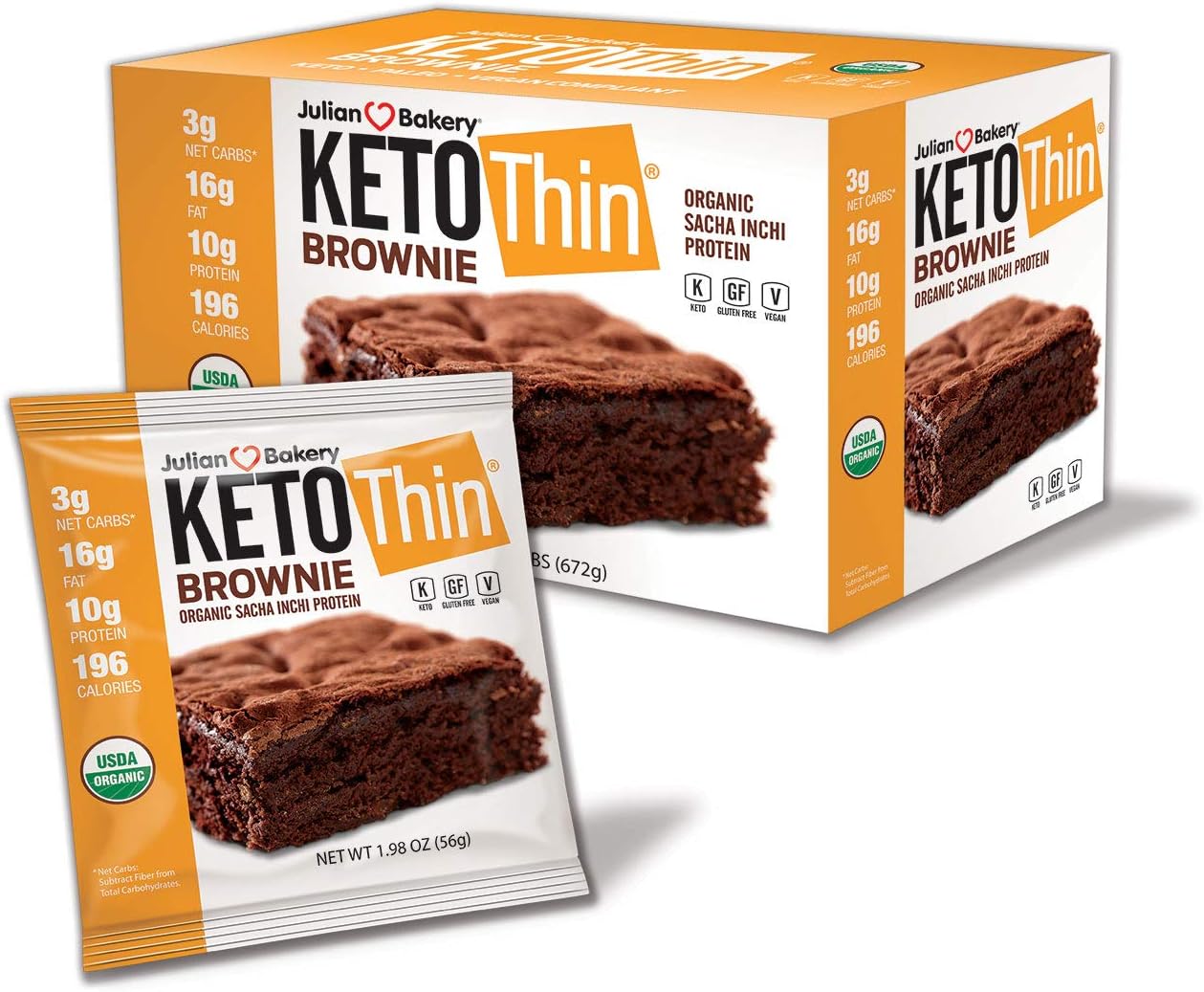 Amazon.com: Julian Bakery Keto Thin Brownie | USDA Organic | Vegan |  Gluten-Free | 3 Net Carbs | 12 Brownies | : Comida Gourmet y Alimentos