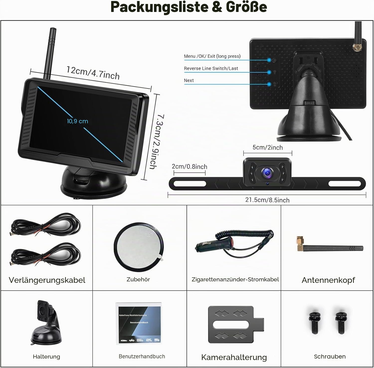 Wireless Digitales drahtloses Rückfahrkamera Kit mit 4,3" IPS-Bildschirm Nachtsicht IP69 wasserdichte Rückfahrkamera mit Weitwinkel für Vans, Trucks, Camping Cars, RVs