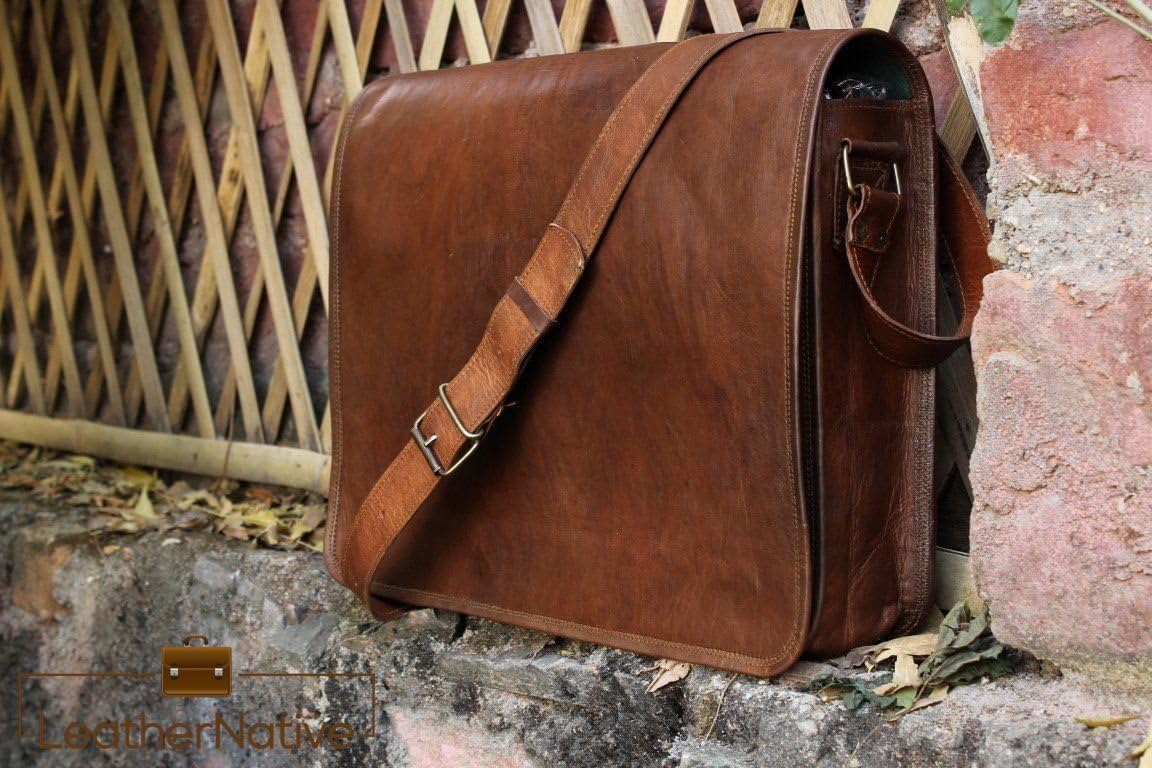 Leather Native Crossbody Full Flap bag 13" Inch New Satchel Briefcase Bag Vintage Crafts Leather Messenger Men's Women's Laptop Great Macbook Bag For Men And Women Pre Valentines Day Special Sale!