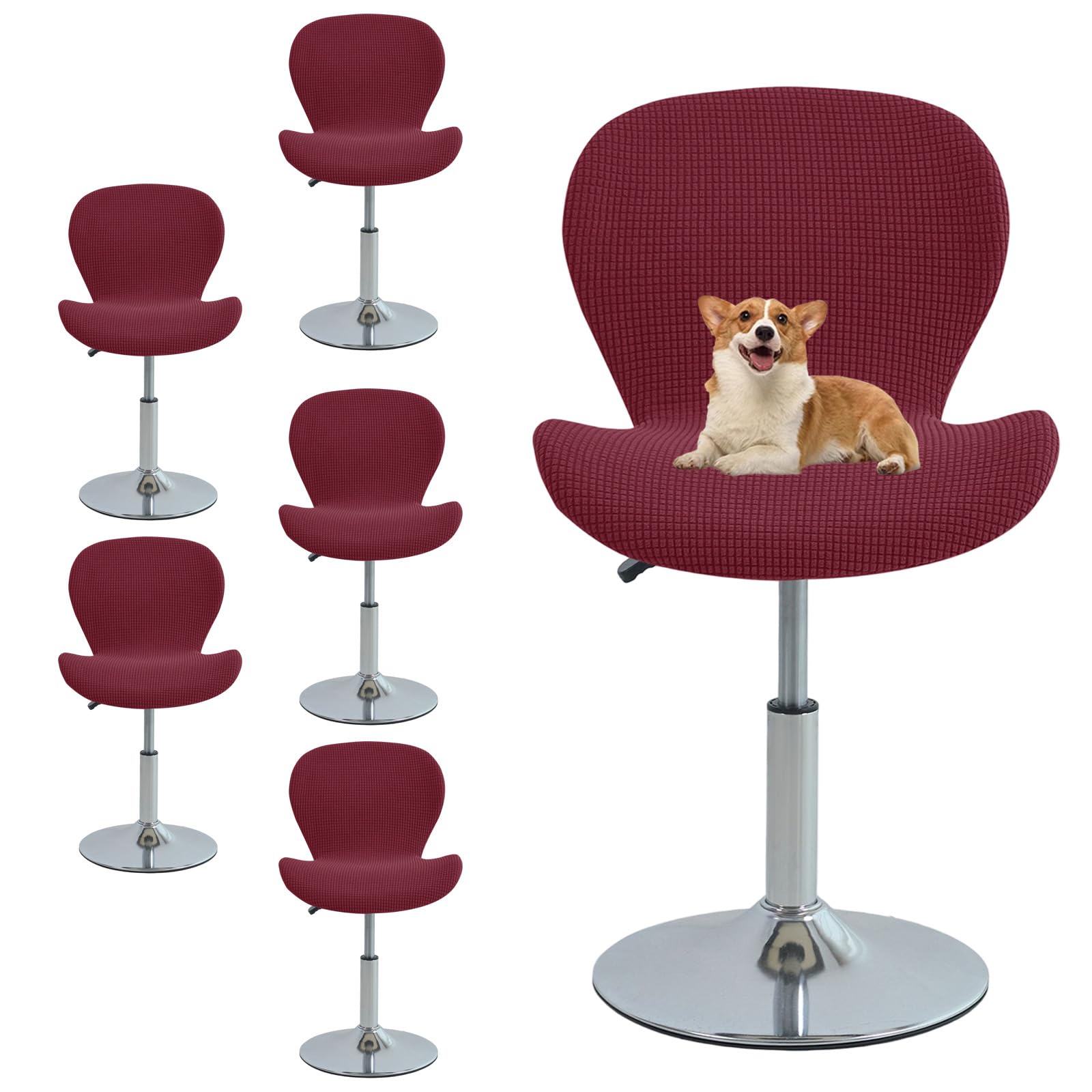 GUYIRT Curved Back Bar Stool Chair Covers, Stretch Fit (burgundy,set of 6)