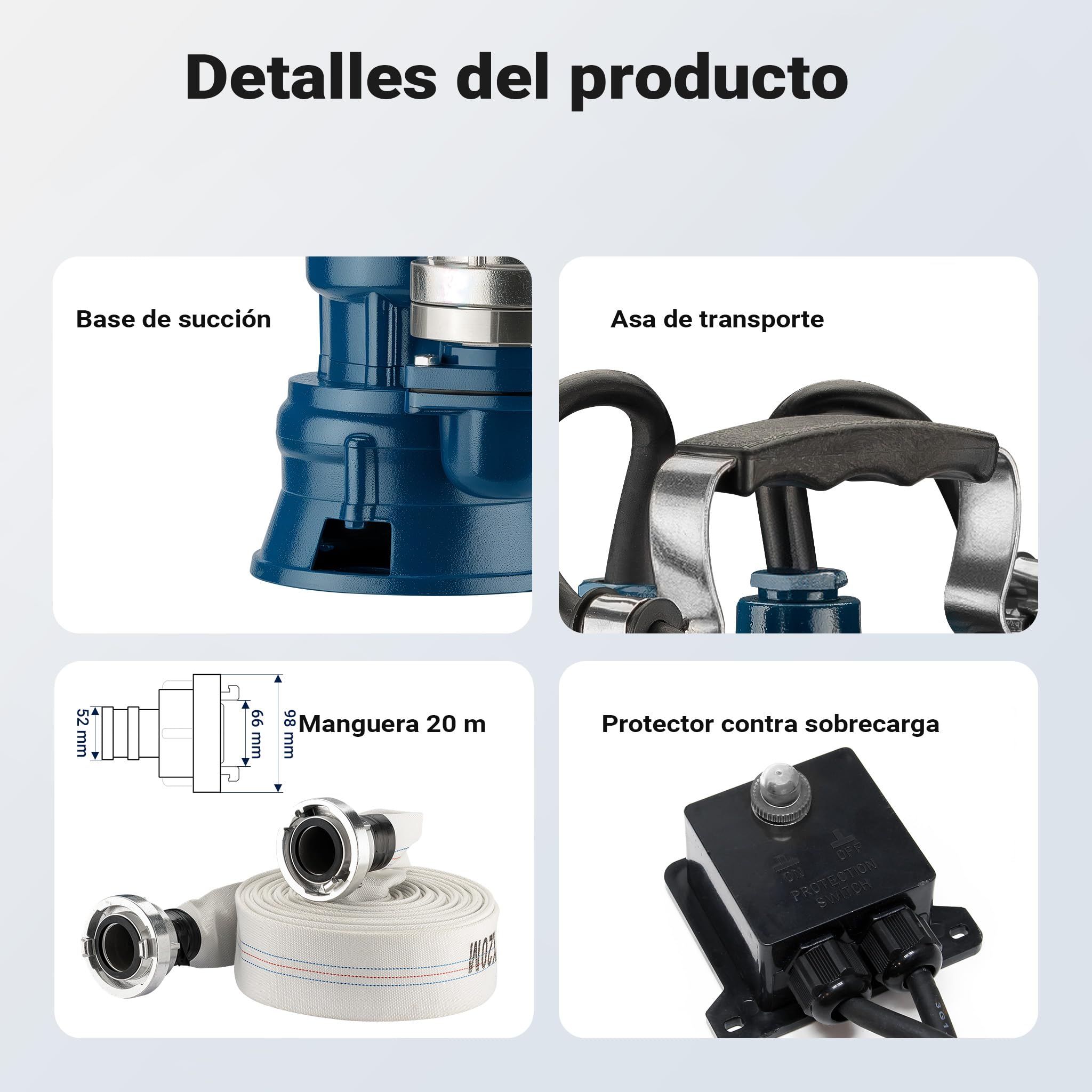 Wiltec Bomba de aguas residuales 1500W 36000l/h Altura máx. 10m Manguera 20m