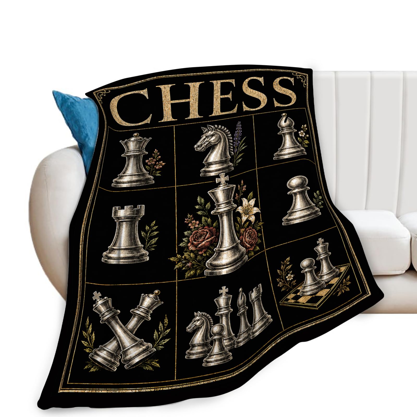 wsradto Chess Blankets, Vintage Throw Blanket, Chess Lover Gifts, 40"X50"