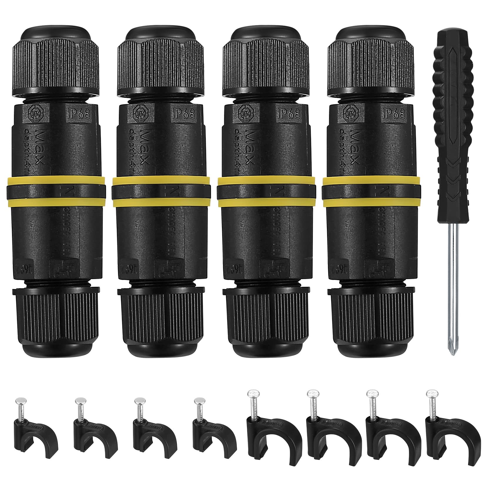 IP68 Waterproof Junction Box, Outdoor Cable Electrical Connectors, Wire Connector External Sleeve Coupler, Extension Electrical Cable Protector Boxes for Cable Diameter Ø 4mm-8mm (Black-4 Pcs)