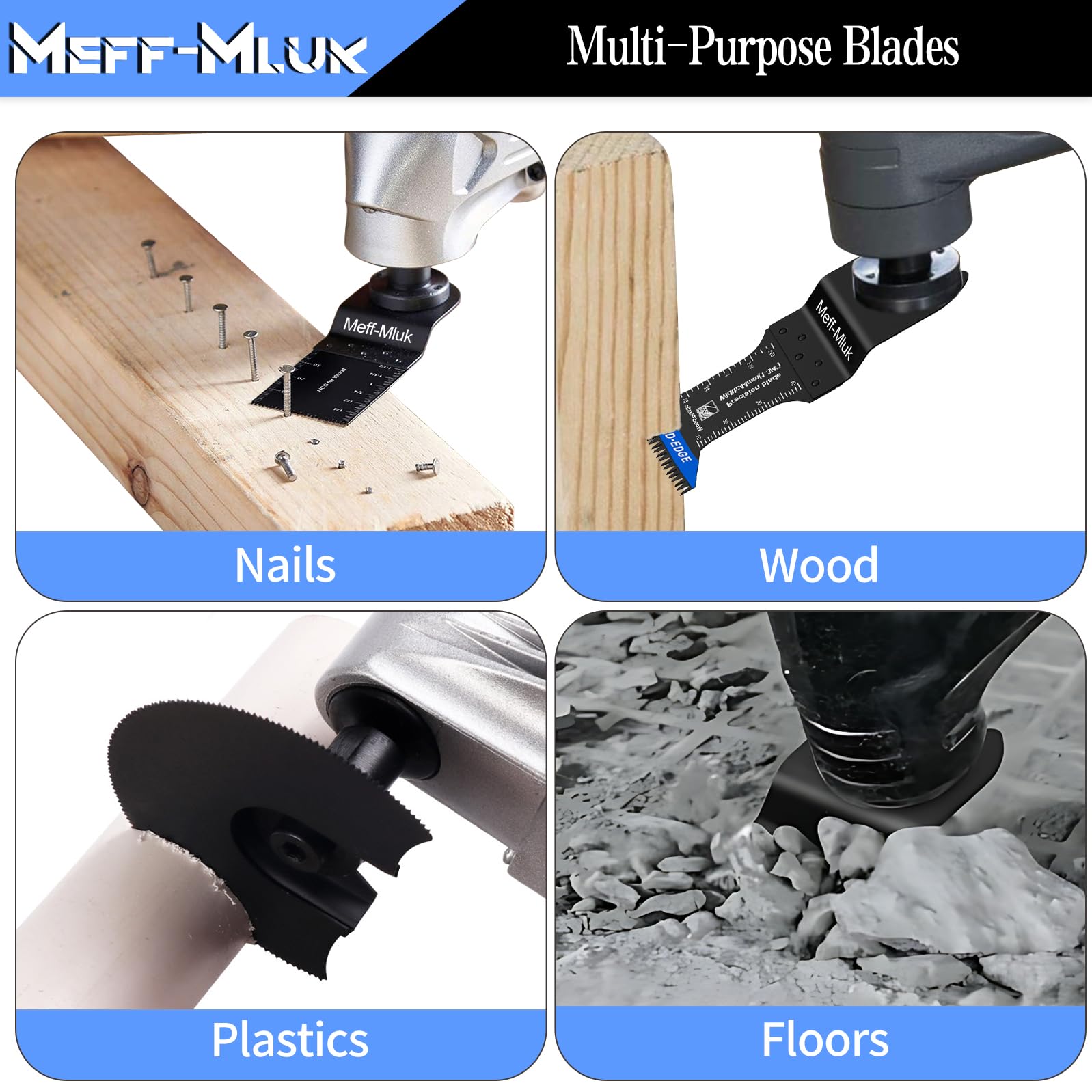 Meff-Mluk 26 cuchillas multiherramienta de dientes japoneses, cuchillas multiherramienta universales para madera, plásticos, metal, kit de hojas de sierra oscilantes de liberación rápida para