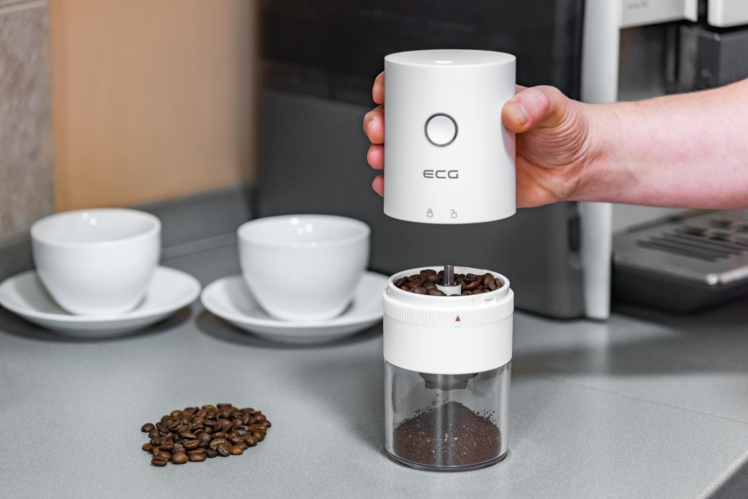 ECG KM 150 Minimo White, Kaffeemühle, USB-C, Weiss