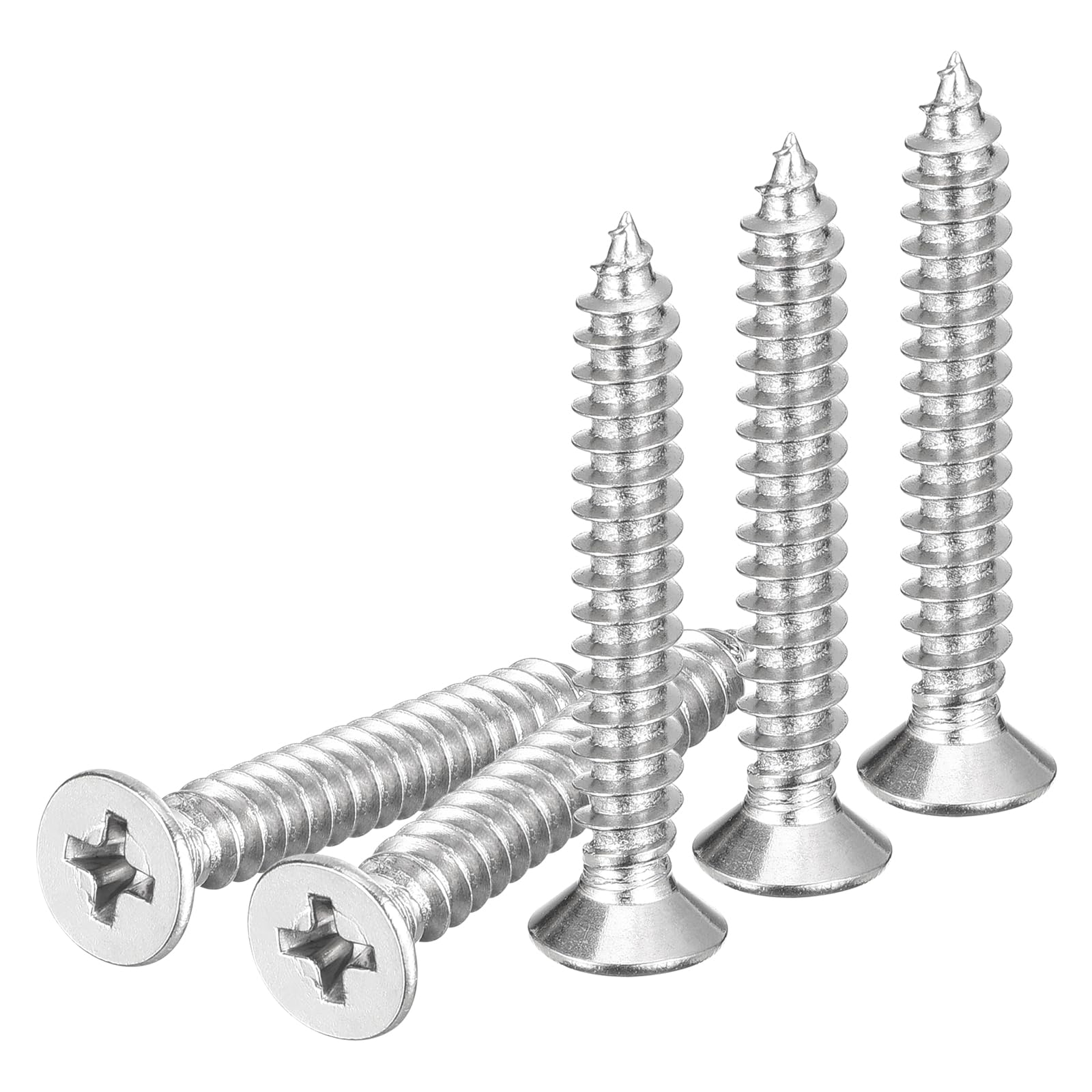 DTGN 100Pcs M5x35mm Flat Head Wood Screws, 304 Stainless Steel Phillips Self Tapping Screws - Good for Woodworking Furniture - Silver