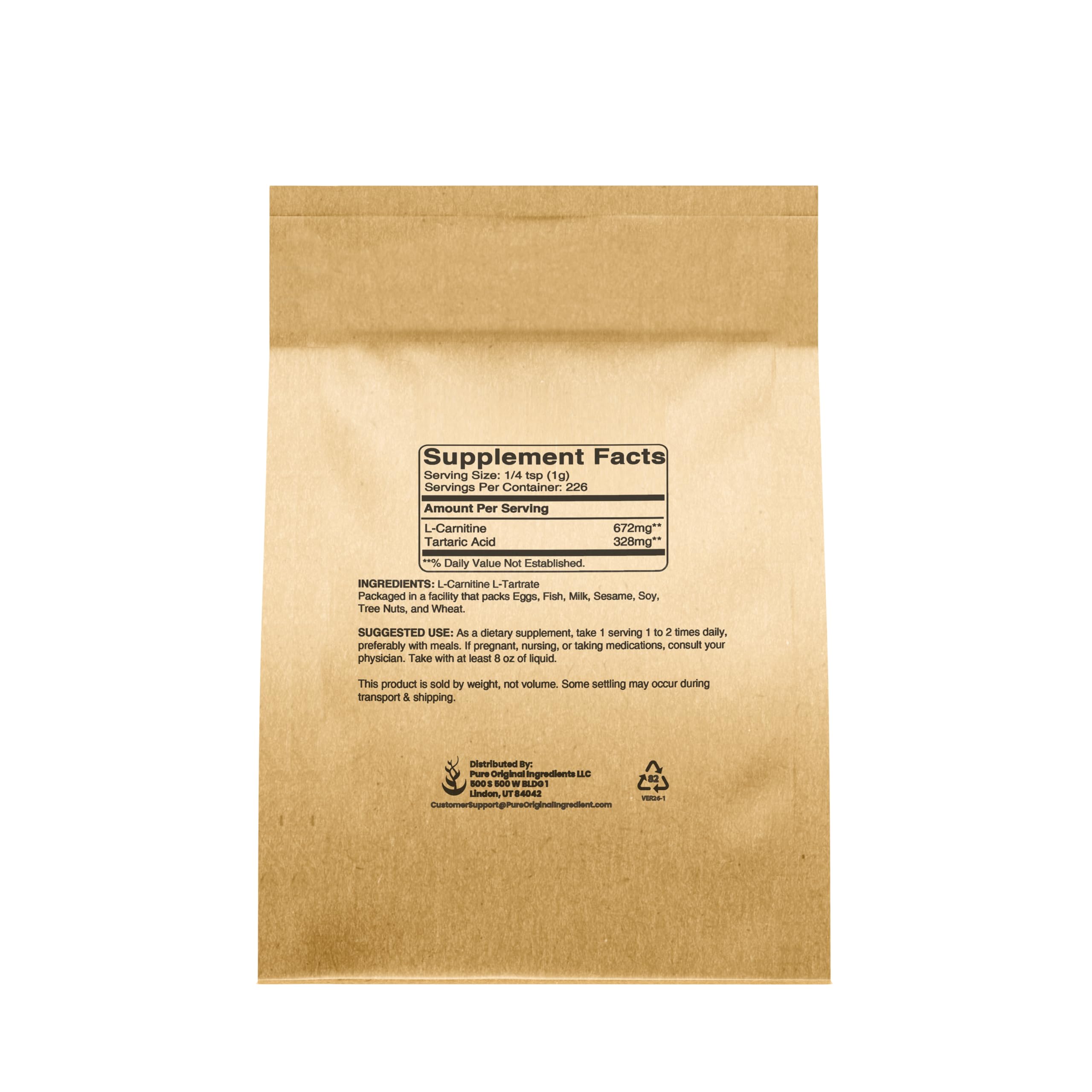Amazon.com: Pure Original Ingredients L-Carnitine L-Tartrate (8oz) Powder,  Amino Acid Supplement, Lab-Verified : Health & Household