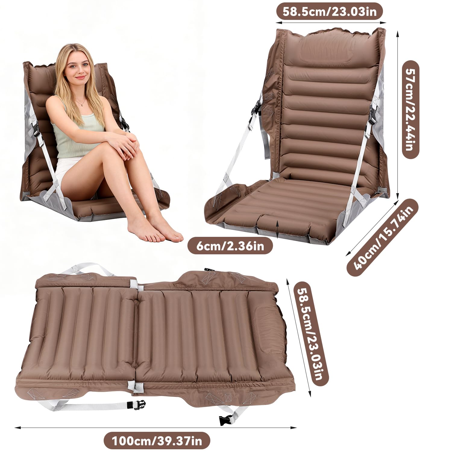 Coussin de stade gonflable avec dossier, chaise de sol imperméable pour camping, plage, kayak, randonnée, événements sportifs, concerts, montage rapide et compact