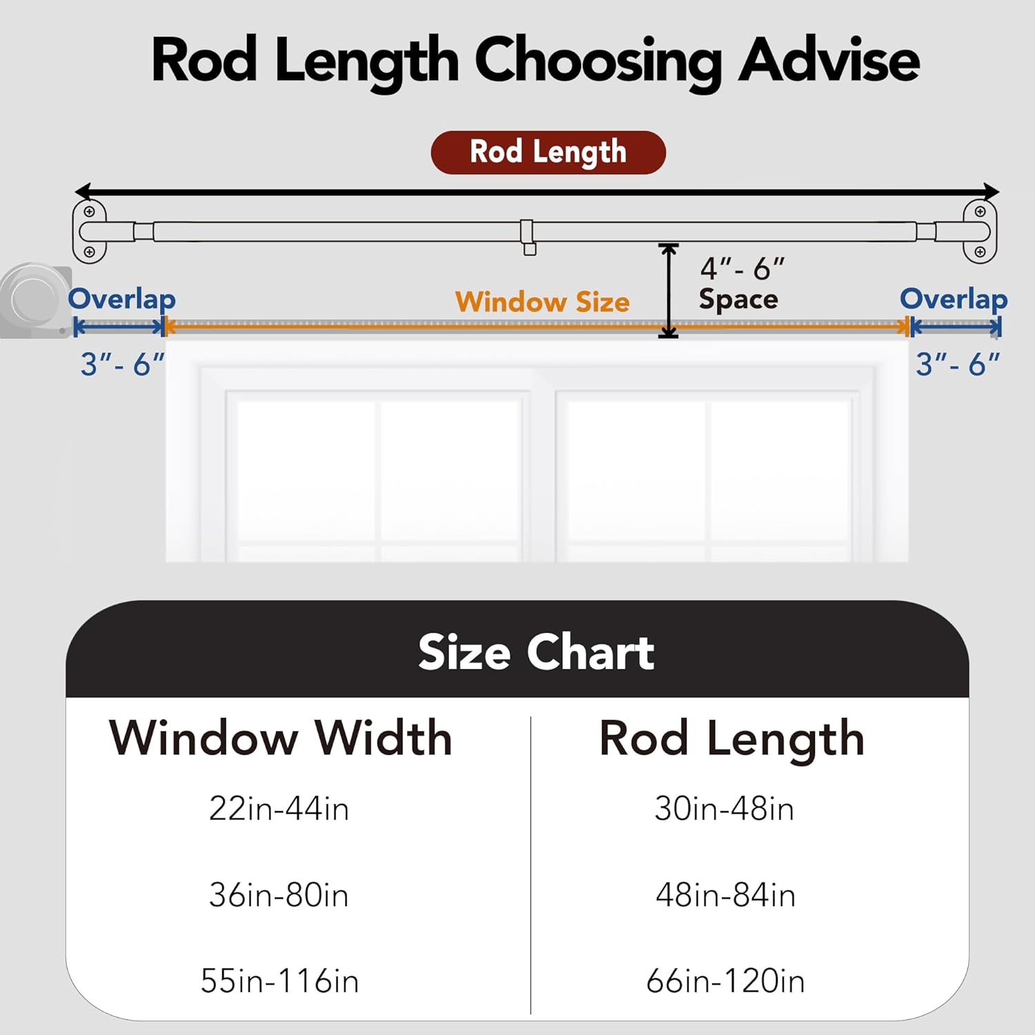 Deconovo Heavy Duty 1 Inch Diameter Wrap Around Curtain Rod, Adjustable Curtain Rods for Large Windows, Total Blackout Curtain Rod for Room Darkening with Elbow Brackets, 66"-120", Black, 1 Pack