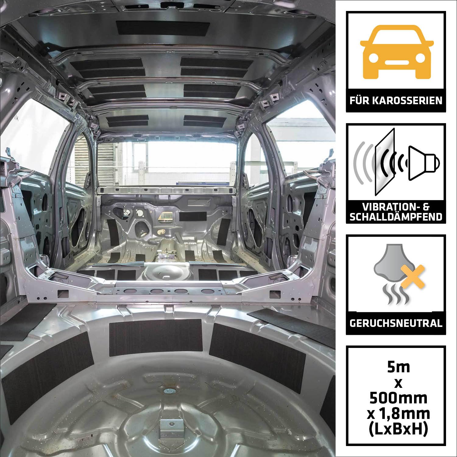 SIKA - Alubutyl Antidröhnmatte Selbstklebend - SikaDamp-620 - 2,5m² | Schalldämmung und Vibrationsdämmung fürs Auto - Für Türen, Unterboden und Camper - 1,8mm stark - 50 cm x 5 m = 2,5 m²