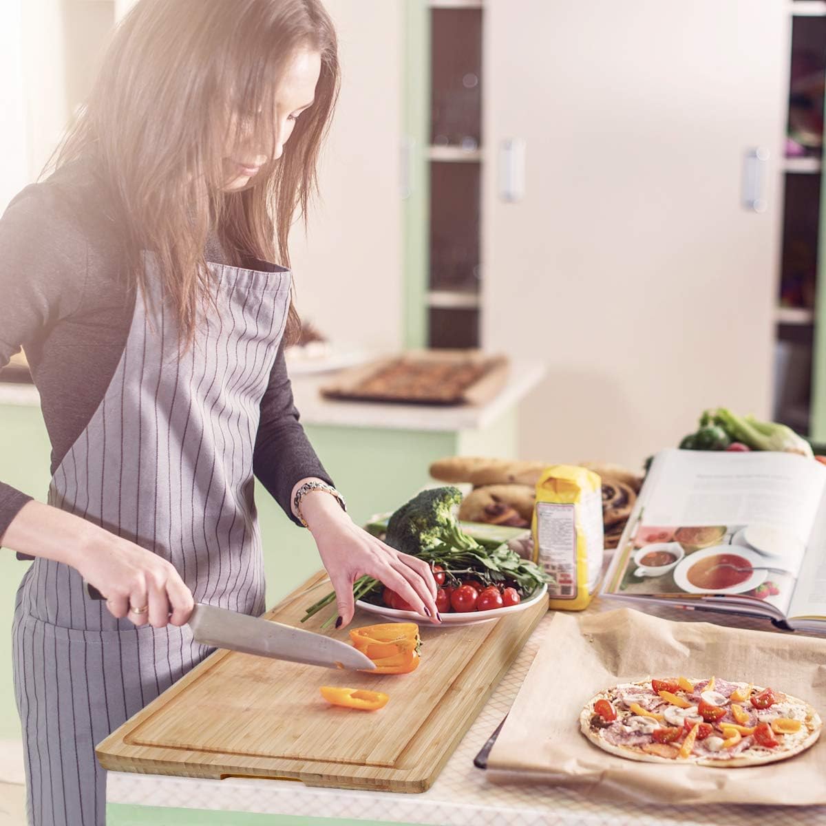 Frее Shірріng 🛒 Large Organic Bamboo Cutting Board With Special Design Juice Grooves For Kitchen, Reversible Chopping Board With Tray For Meats Bread Fruits, Carving Board BPA Free (17x12.6-With Tray) Frее Shірріng 🛒 Large Organic Bamboo Cutting Board With Special Design Juice Grooves For Kitchen, Reversible Chopping Board With Tray For Meats Bread Fruits, Carving Board BPA Free (17x12.6-With Tray)