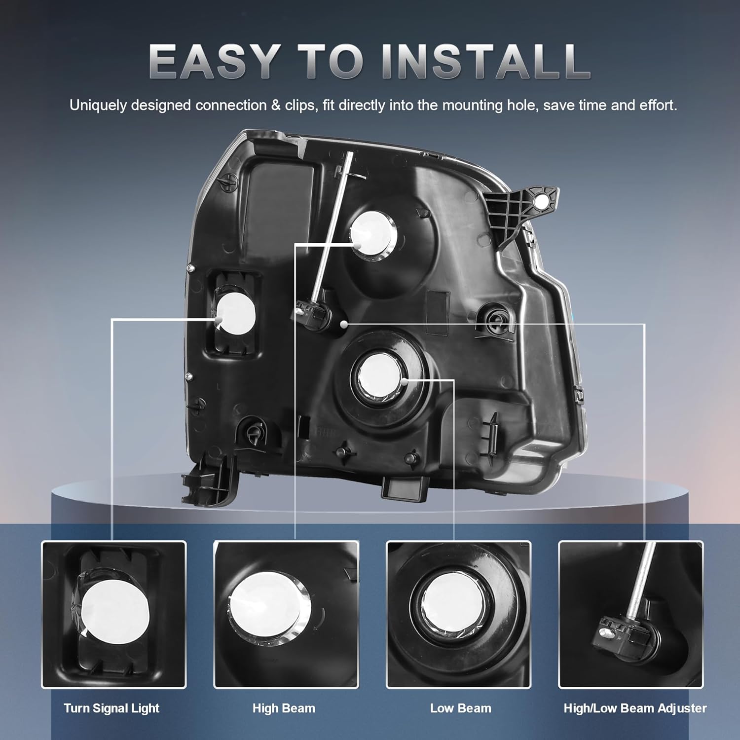 Pair Headlights Assembly Front Lamp Compatible with 2007-2014 GMC Yukon Denali XL 1500 2500 Headlight Replacement w/bulbs Chrome Housing/Clear Lens/Amber Reflector