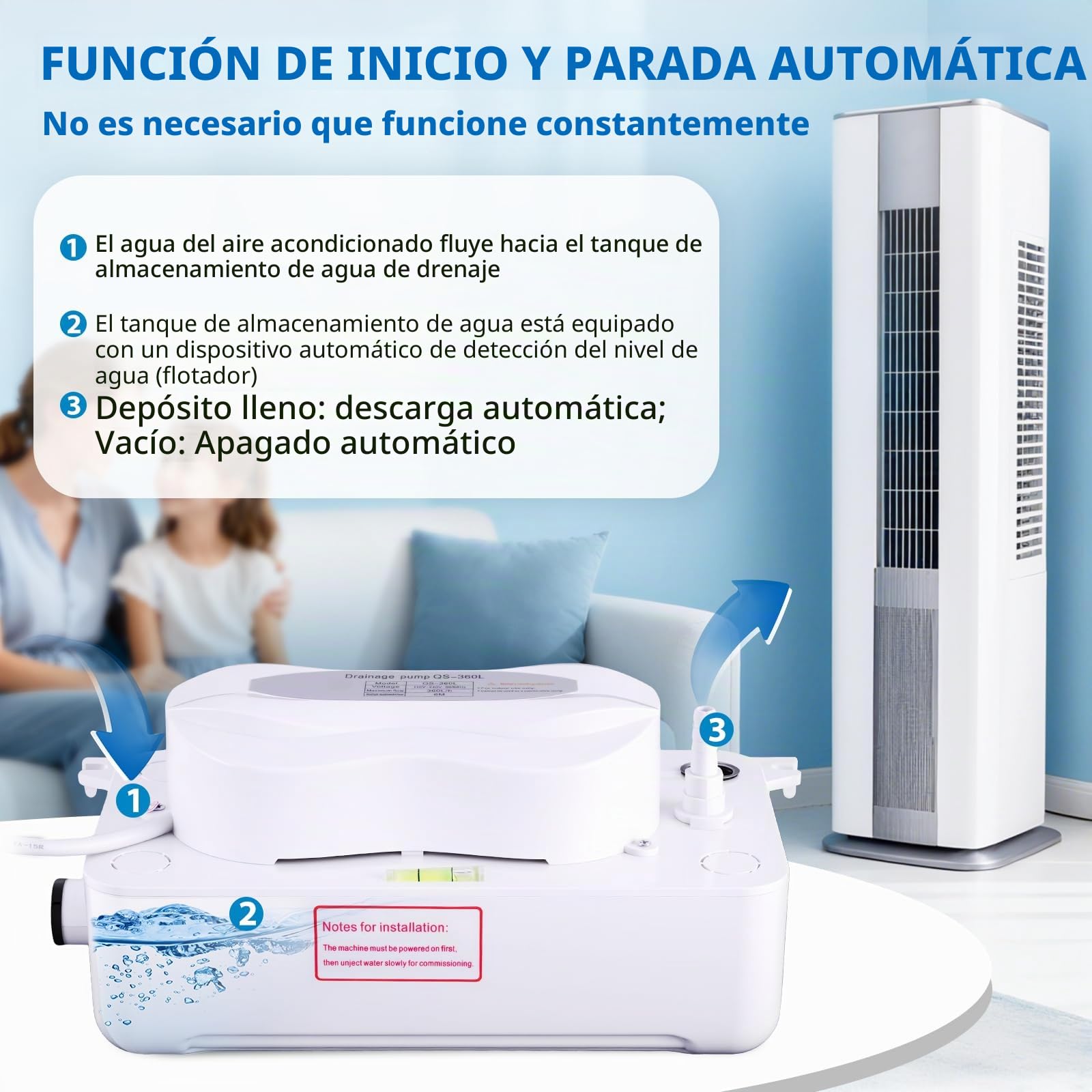 BAOSHISHAN Bomba de drenaje de aire acondicionado Bomba de drenaje de condensados 360L/h para máquinas de armarios Menos de 30 kilovatios/Heladoras/Deshumidificadores/Refrigeradores
