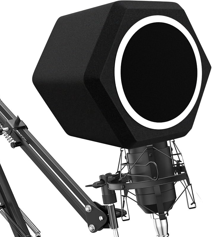 Micrófono Protector contra el viento Filtro pop Bola de aislamiento de micrófono, filtro acústico para micrófono de estudios de grabación, diseño de sello de cinco lados de espuma absorbente de sonido para reducir eficazmente el ruido y los reflejos