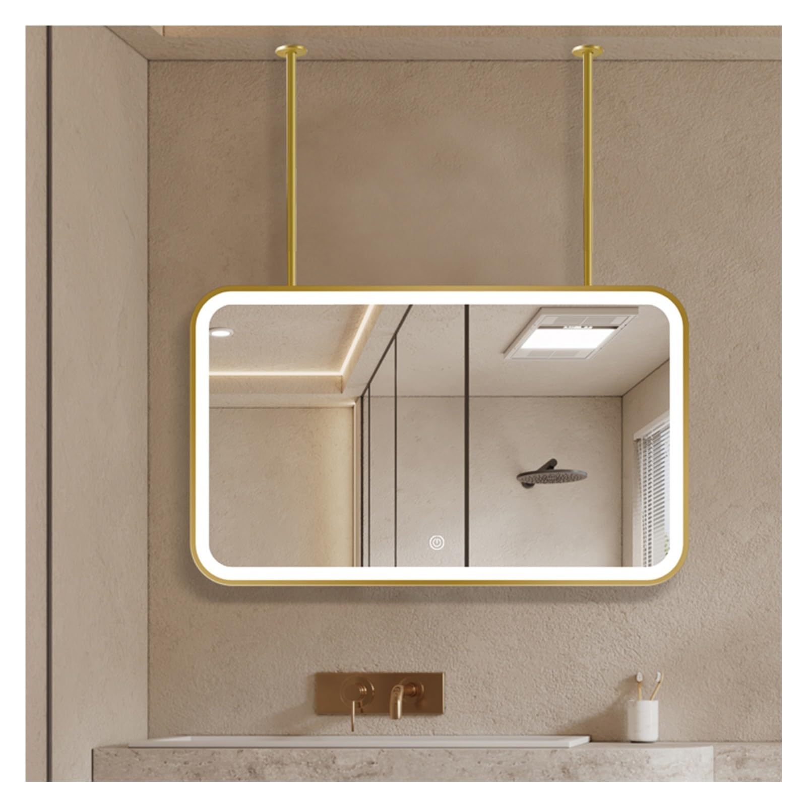 MESOVFCA LED Bathroom Mirror, Rectangular, Illuminated with 3 Colors and Dimmable Lighting, Suitable for Entryways, Cloakrooms, Home Decor(Gold,100x50cm)