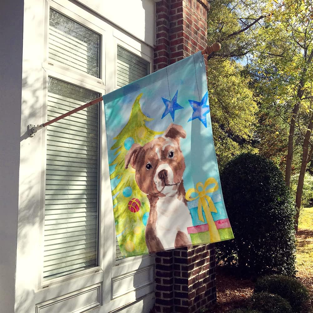 Caroline's Treasures BB9427CHF Red Staffie Bull Terrier Christmas House Flag Large Porch Sleeve Pole Decorative Outside Yard Banner Artwork Wall Hanging, Polyester, House Size, Multicolor