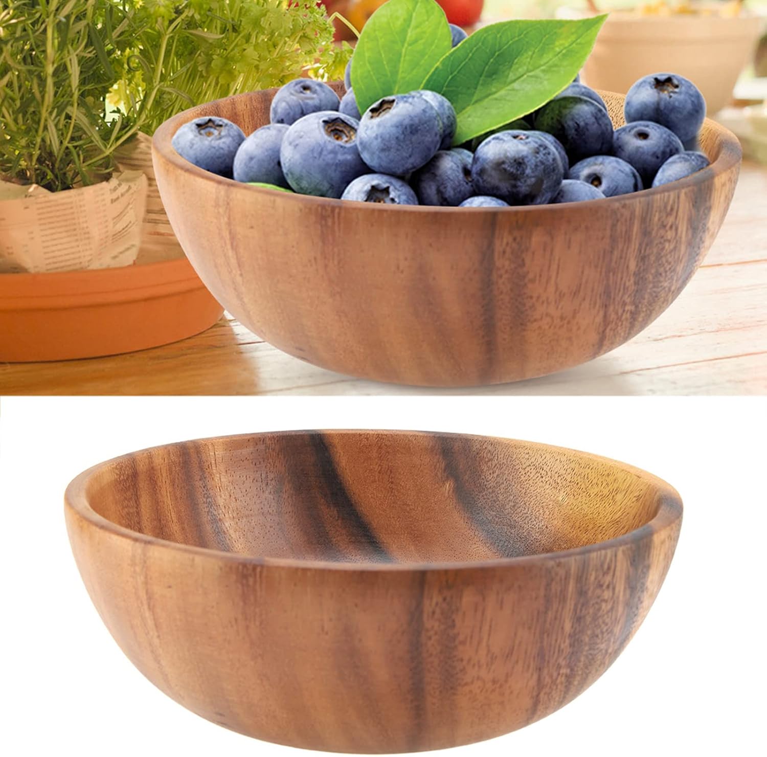 Wooden Salad Bowls, Acacia Wood Serving Bowls Solid Serving Bowls for Salad Soup Rice Hand Made Wooden Bowl Kitchen Utensils(20 * 7cm)