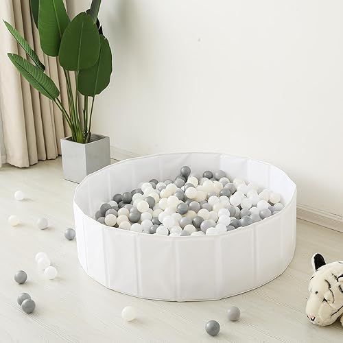 Miniatura 6 de TRENDPLAY Piscina de pelotas blanca para niños pequeños, perros, gatos, tienda de campaña de juegos para niños, piscina plegable con bolsa de