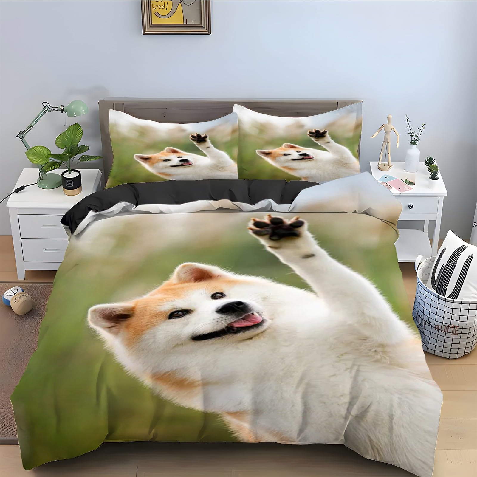 Housse de couette 200x200 Corgi en microfibre douce avec fermeture éclair zip