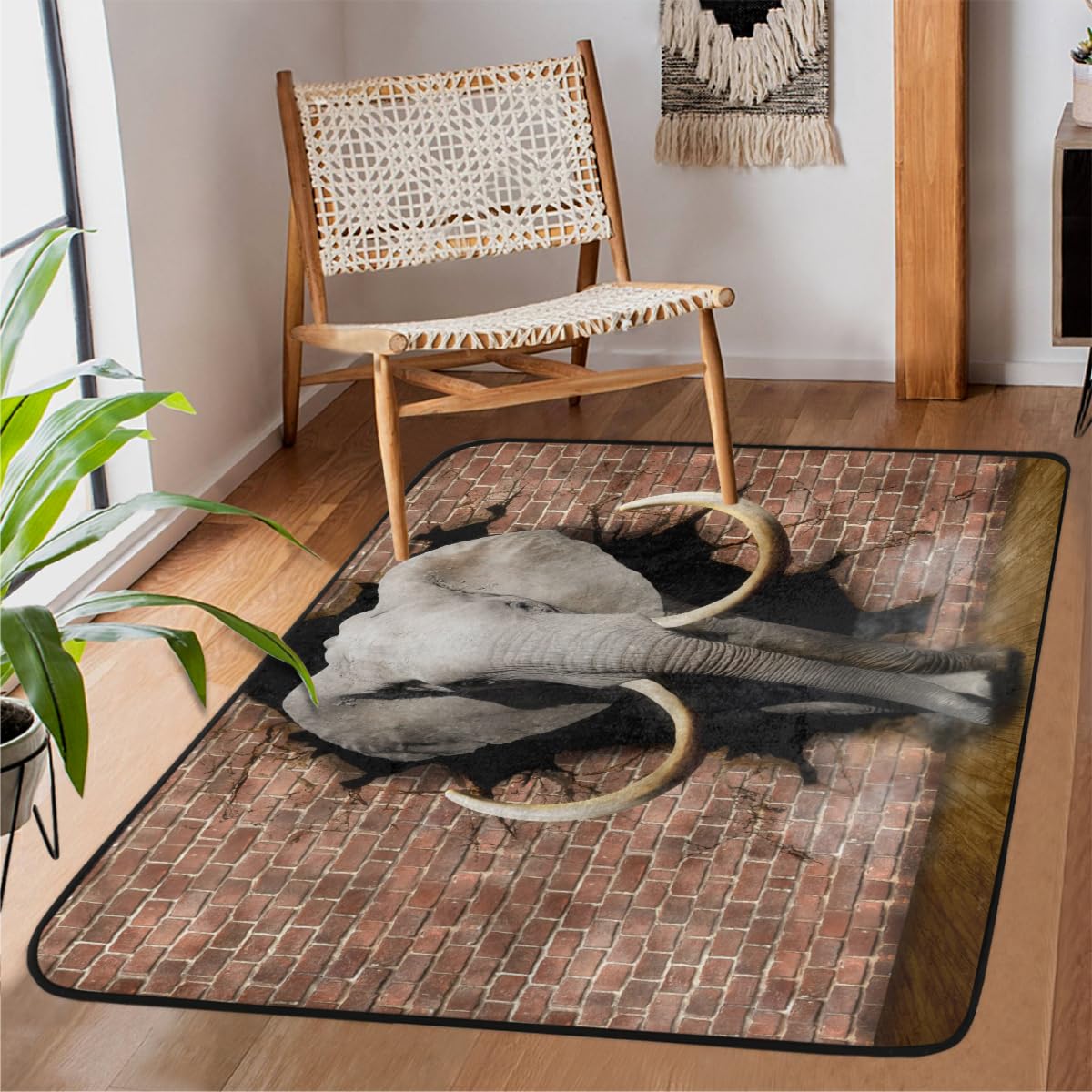 Tapis antidérapant lavable machine motif éléphant salon