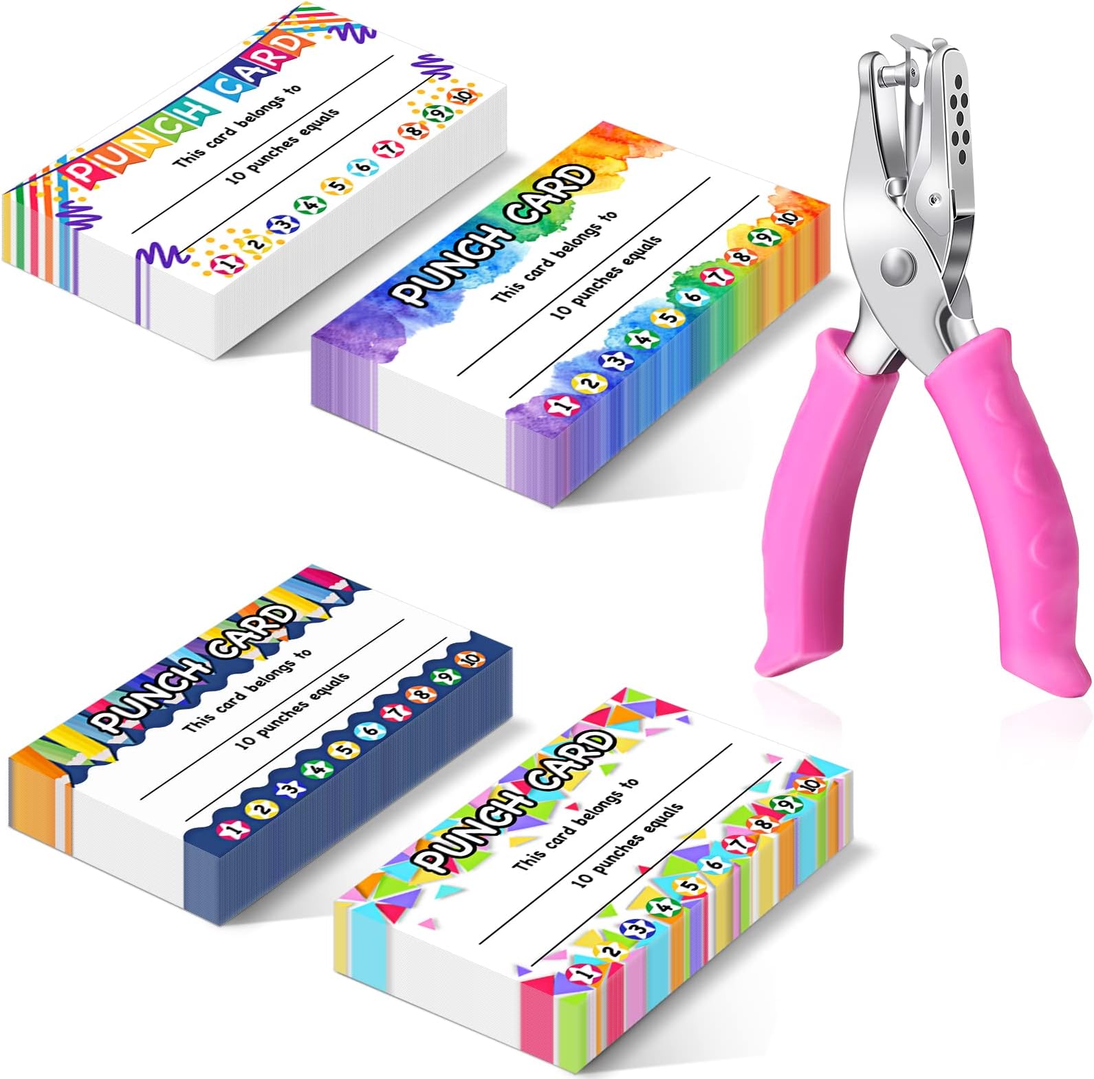 DARCKLE 200 Pieces Reward Punch Cards Circle Handheld Punch Kit, Incentive Loyalty Reward Card, Behavior Incentive Awards for Classroom Business Kids Behavior Students Teachers(3.5" x 2")
