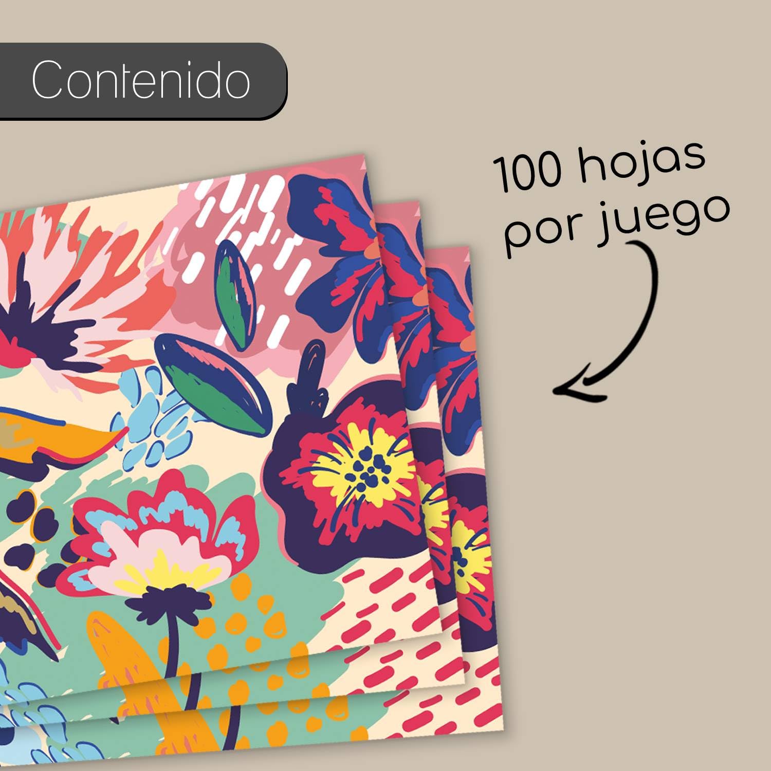 Younikat I 100 salvamanteles de mesa con diseño de flores de colores I DIN A3 I Cuadrados de papel I Diseño moderno I Manteles individuales desechables para gastronomía y hogar I dv_1021