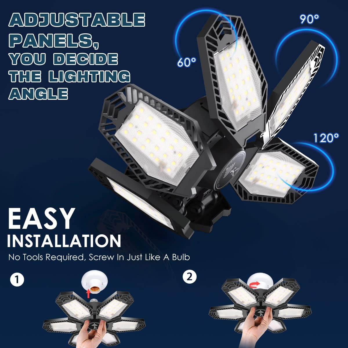 Motion Sensor Garage Light 150W 2 Pack Deformable LED Garage Light Motion Activated 15000 Lumen Ultra Bright Screw in Garage Sensor Light Ceiling for Garage, Warehouse, Workshop, Basement