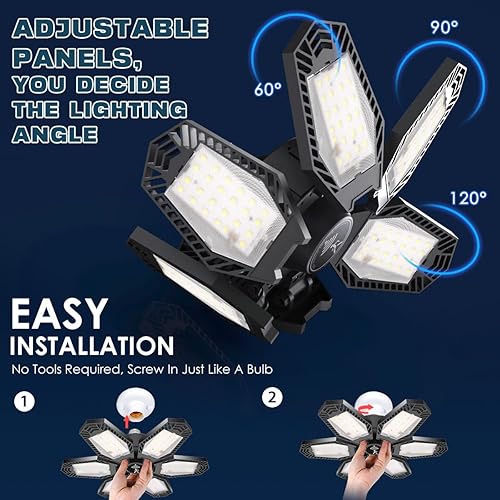 Miniatura 4 de Luces LED de garaje de 150 W actualizadas, paquete de 2 bombillas de garaje atornilladas, 6+1 paneles ajustables, iluminación de garaje de 15000