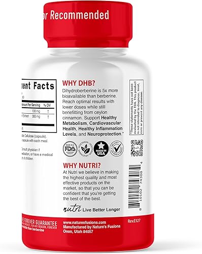 Miniatura 3 de Nature's Fusions Suplemento de dihidroberberina 100 mg 60 cápsulas - con canela de Ceilán - 5 veces más eficaz que el HCL de berberina regular