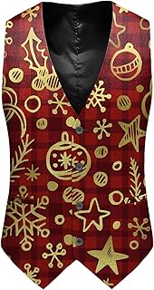 Men's Waistcoat Christmas Festive V-neck Christmas Waistcoat Printed Sleeveless Button Down Xmas Waistcoats Slim Lightweight Comfortable Waistcoats Business Christmas Vest Party Dress Waistcoat