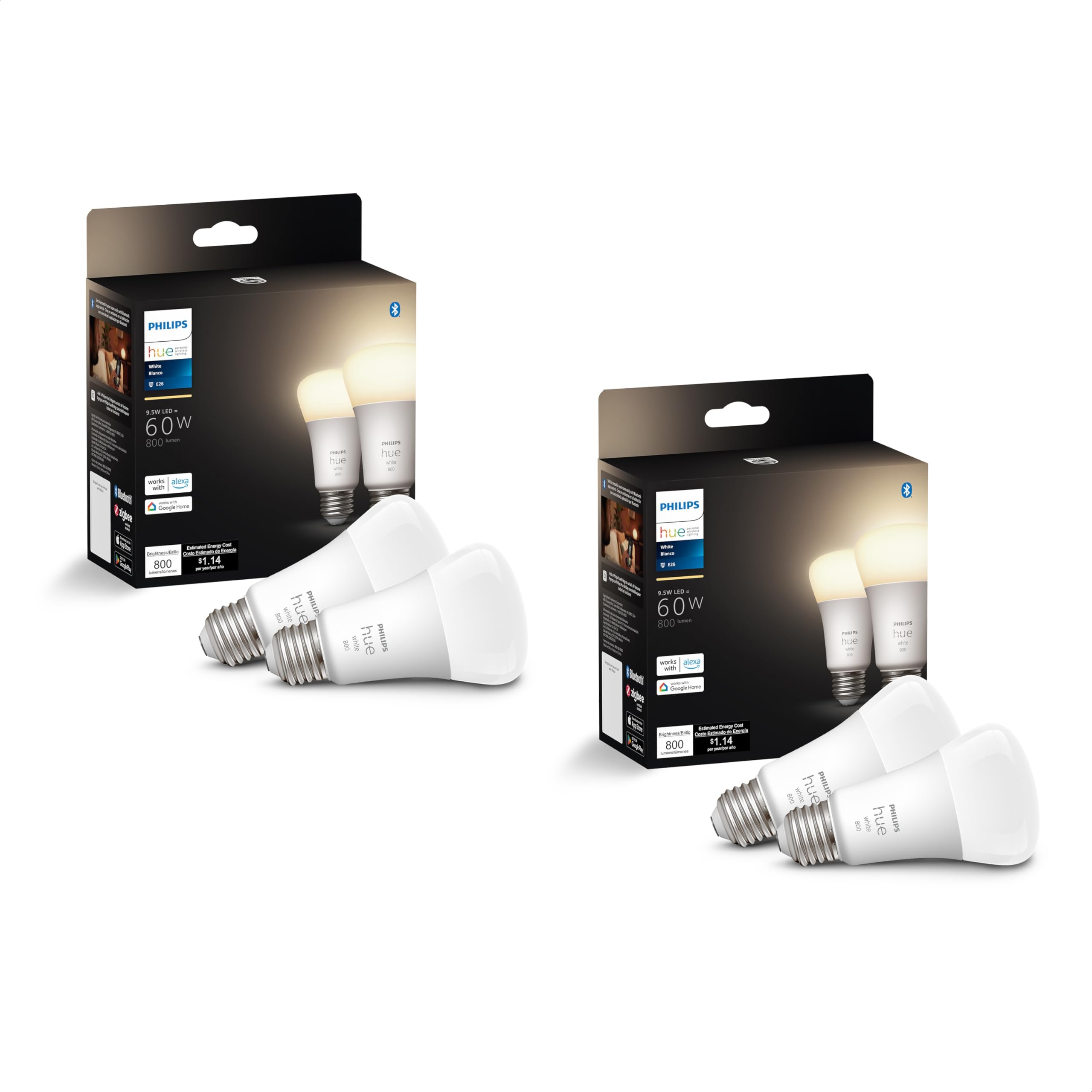 【未開封品】 Philips Hue スマート電球 A19 E26 4個セット Philips Hue Smart 60W A19 LED Bulb - Soft Warm White Light - 4