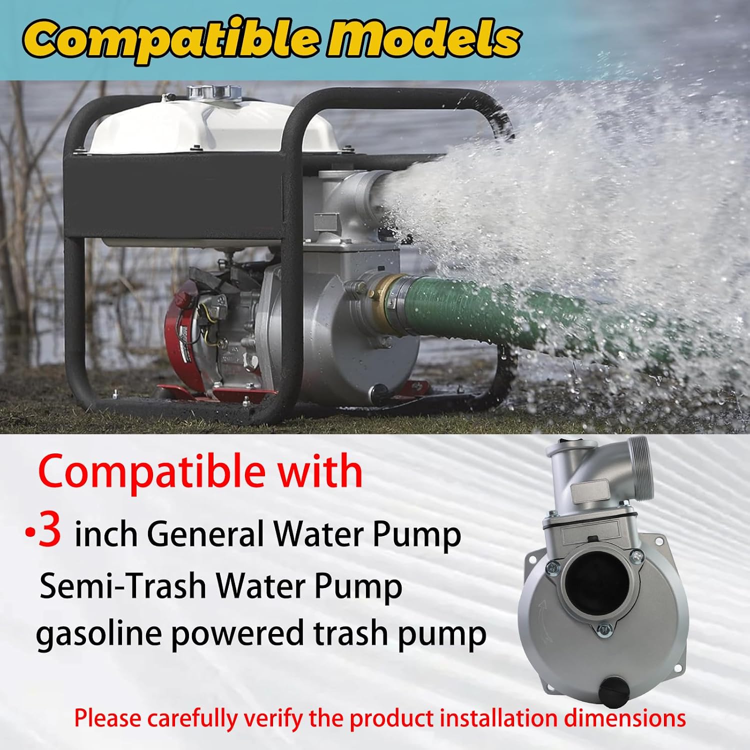 abliubale 3 inch Water Pump Body Housing with 3 Bolts on Water Inlet Compatible with 3inch round general purpose water pump Semi-Trash pump