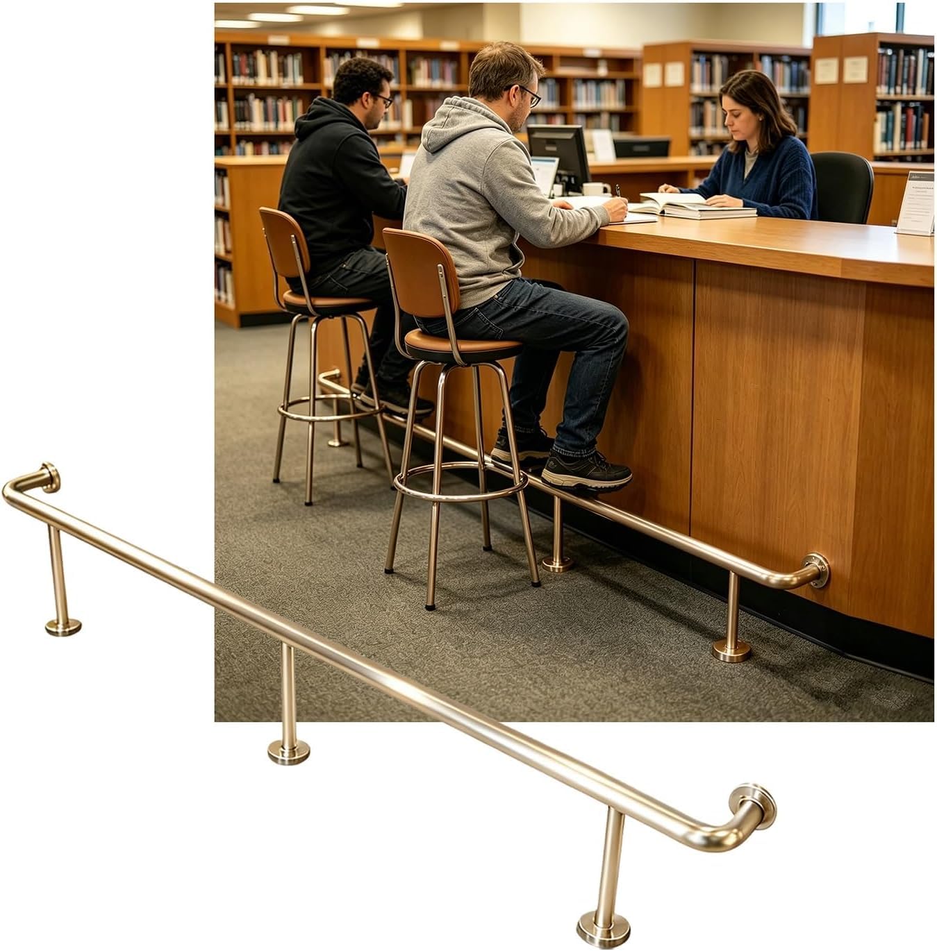 HGOuhK Bar Foot Rail Kit Heavy Duty Bar Foot Rail, Kit for Restaurant Kitchen Cafe Library Counter, 3.28~16.4ft(Champagne Gold,3.5M/11.48FT)