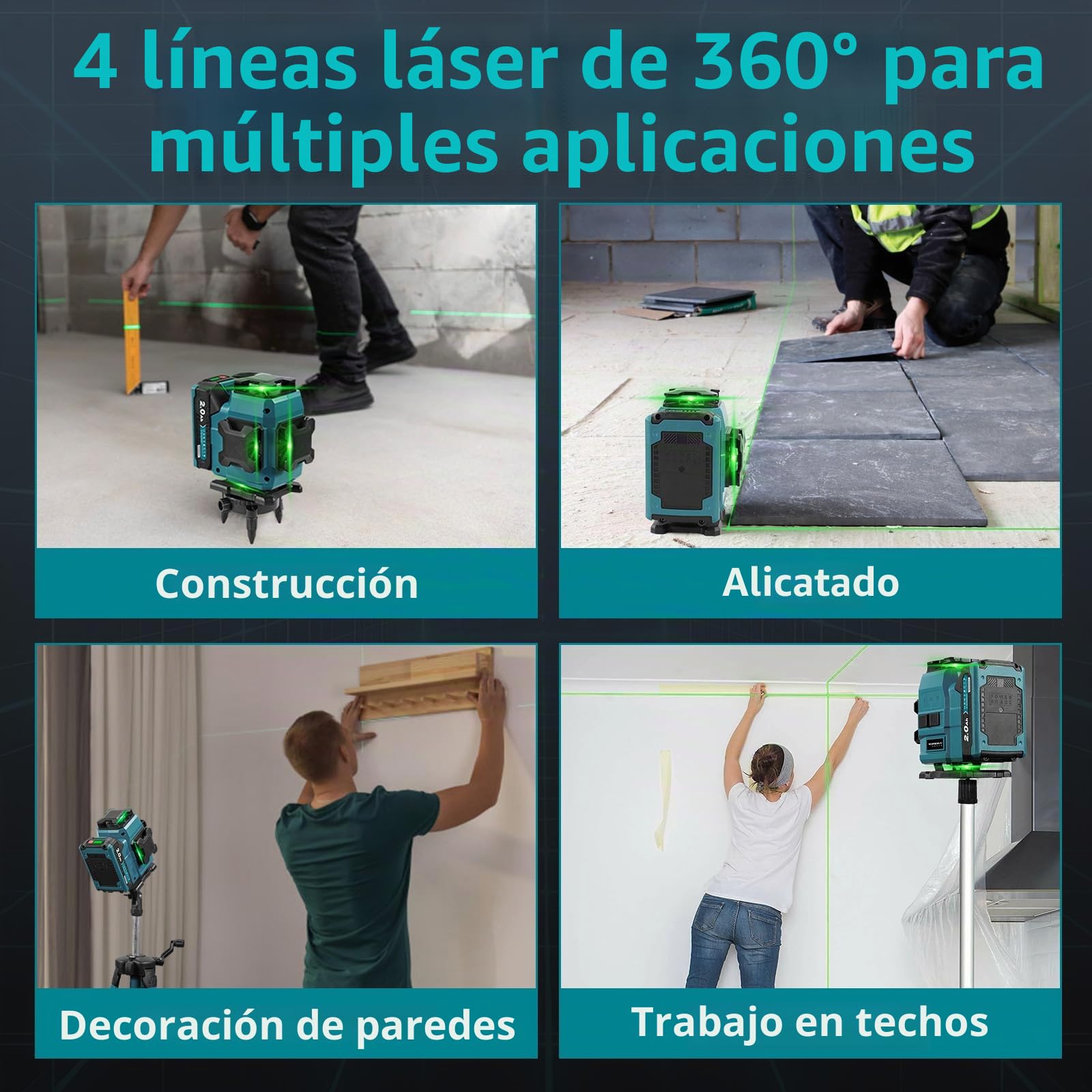 Yofidra Nivel Laser Con Soporte de Tripode - Nivel Laser Autonivelante 360°, 4D 16 Lineas Laser Nivel, Autonivelante, IP54, con 2 Baterias de 2000 mAh y Control Remoto
