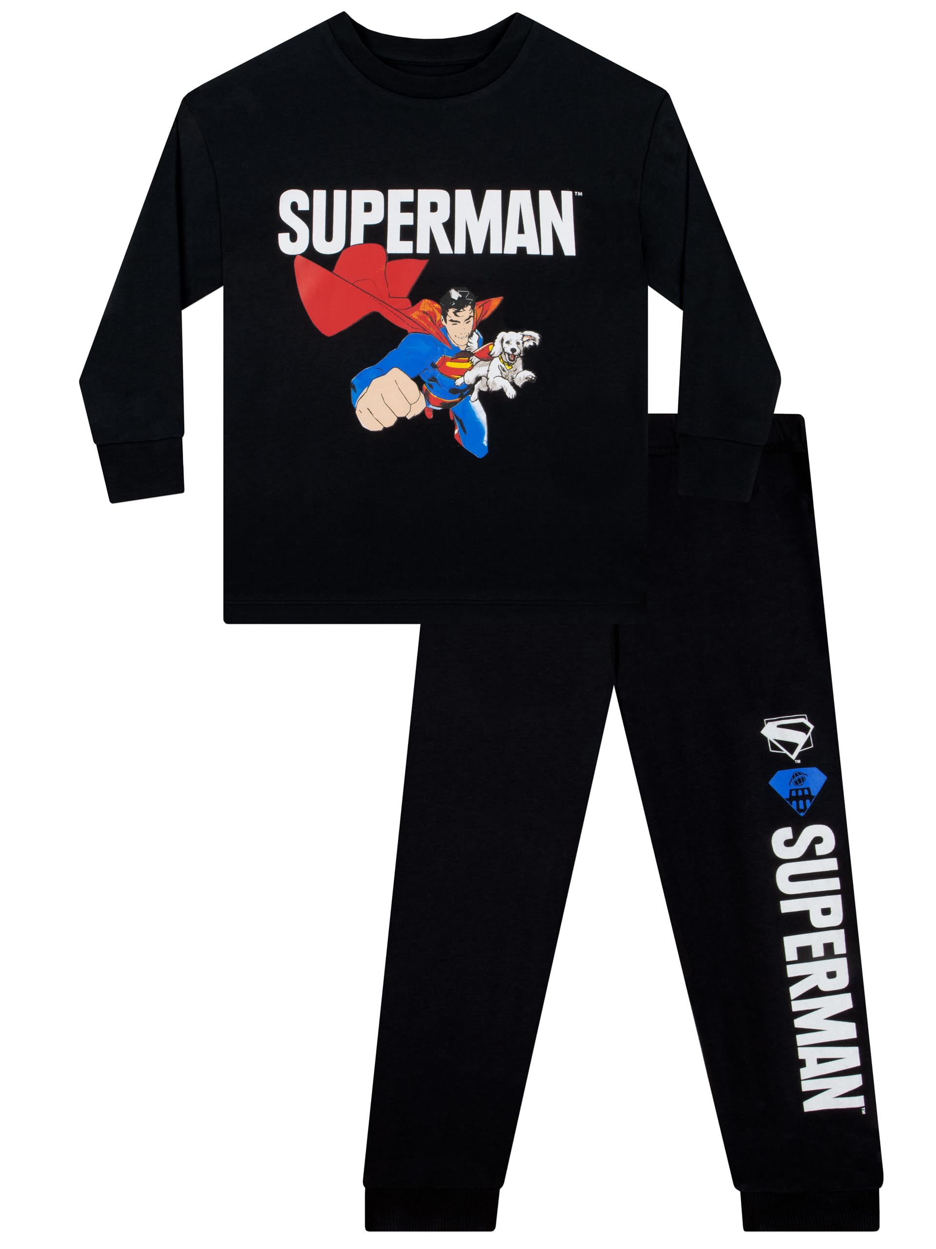 DC Comics Superman Pyjamas for Boys - Black - 7-8 Years - Krypto The Superdog Design
