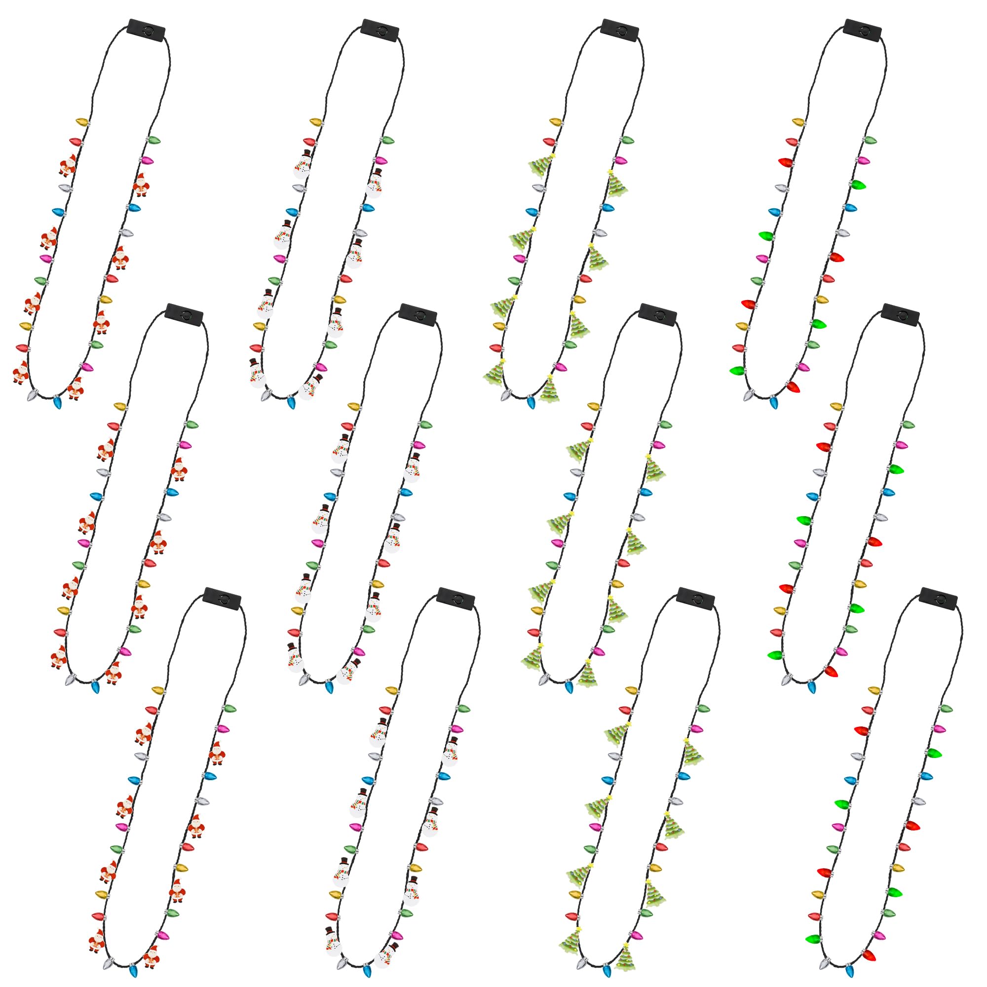 EOBOH 12pcs Christmas Necklaces Party Favors Women Men, Glowing Bulb Light Tree Santa Candy Cane Xmas Necklaces, 3 Modes Colorful Ugly Christmas Xmas New Year Eve Party Supplies