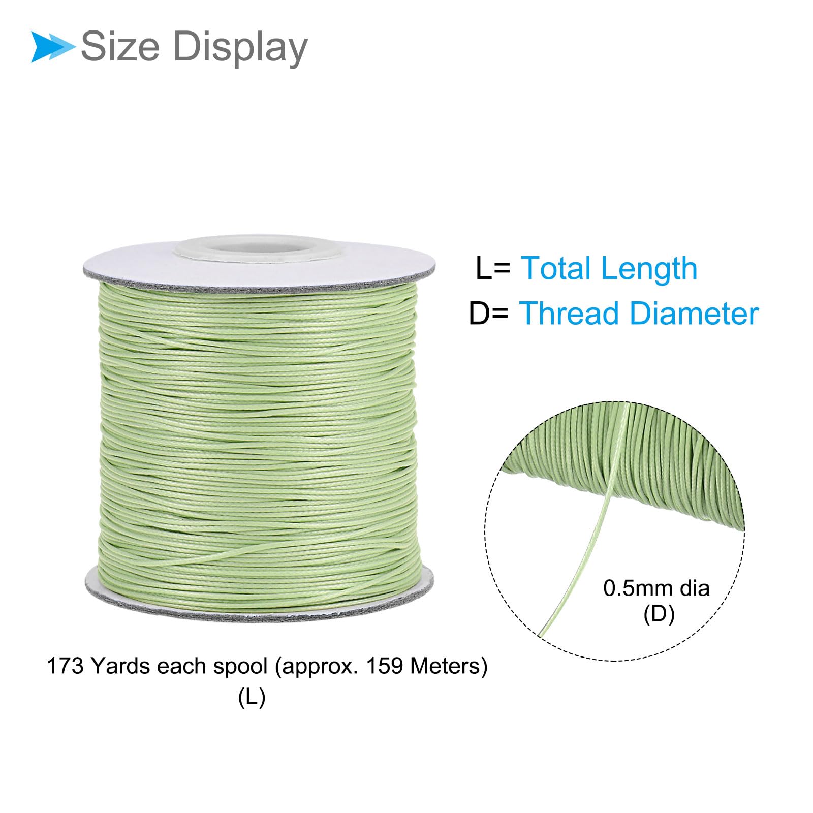 CoCud Waxed Polyester String Cord, 173 Yards 159m Length 0.5mm Dia, Soft Smooth Beading Thread Light Green - Image 2