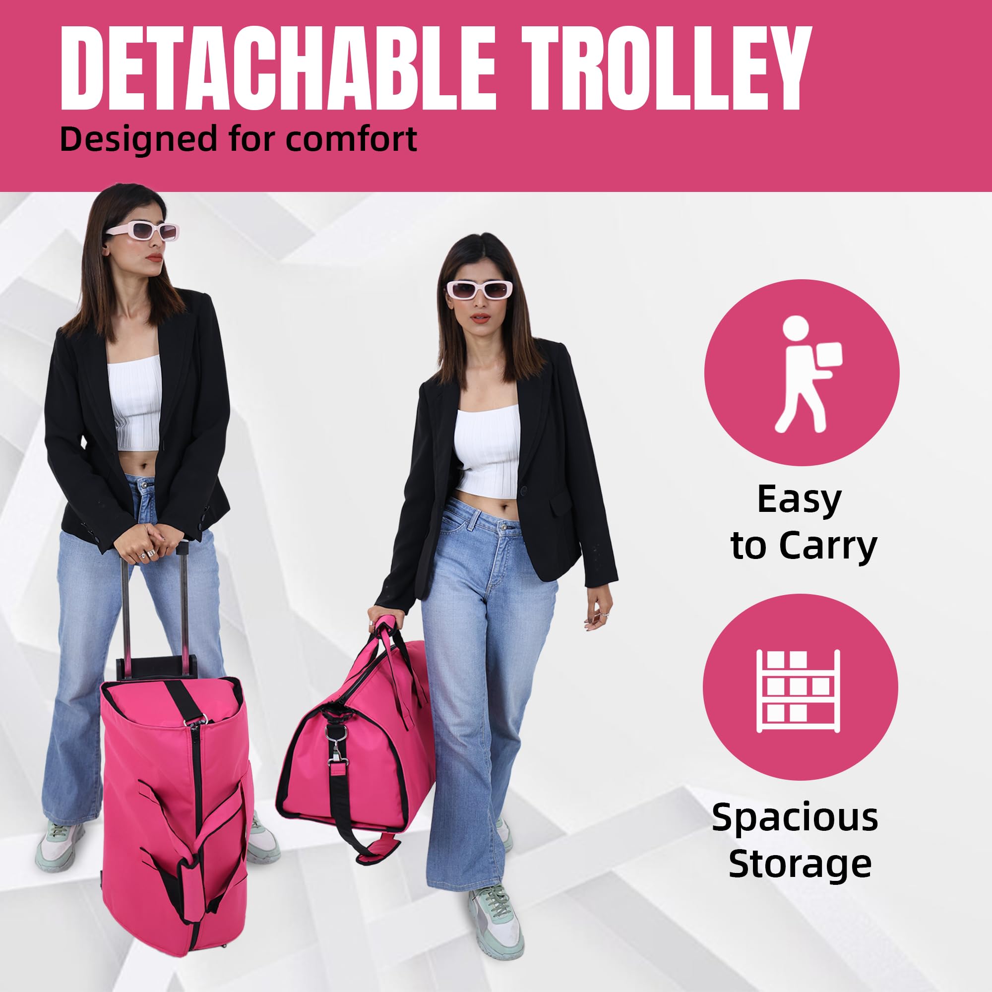 FUOCO Trolly Convertible Duffle Garment Bag for Men Women Suit Carrier for Travel Blazer Carry overnighter Space Saving Duffle Bags, Multi-Functional Coat Pant Cover with Hanger (Pink)