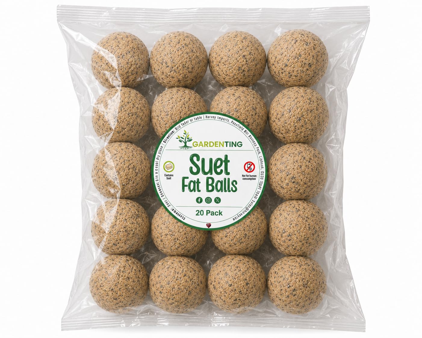 Garden Ting Premium Suet Fat Balls Wild Bird, 20 Count