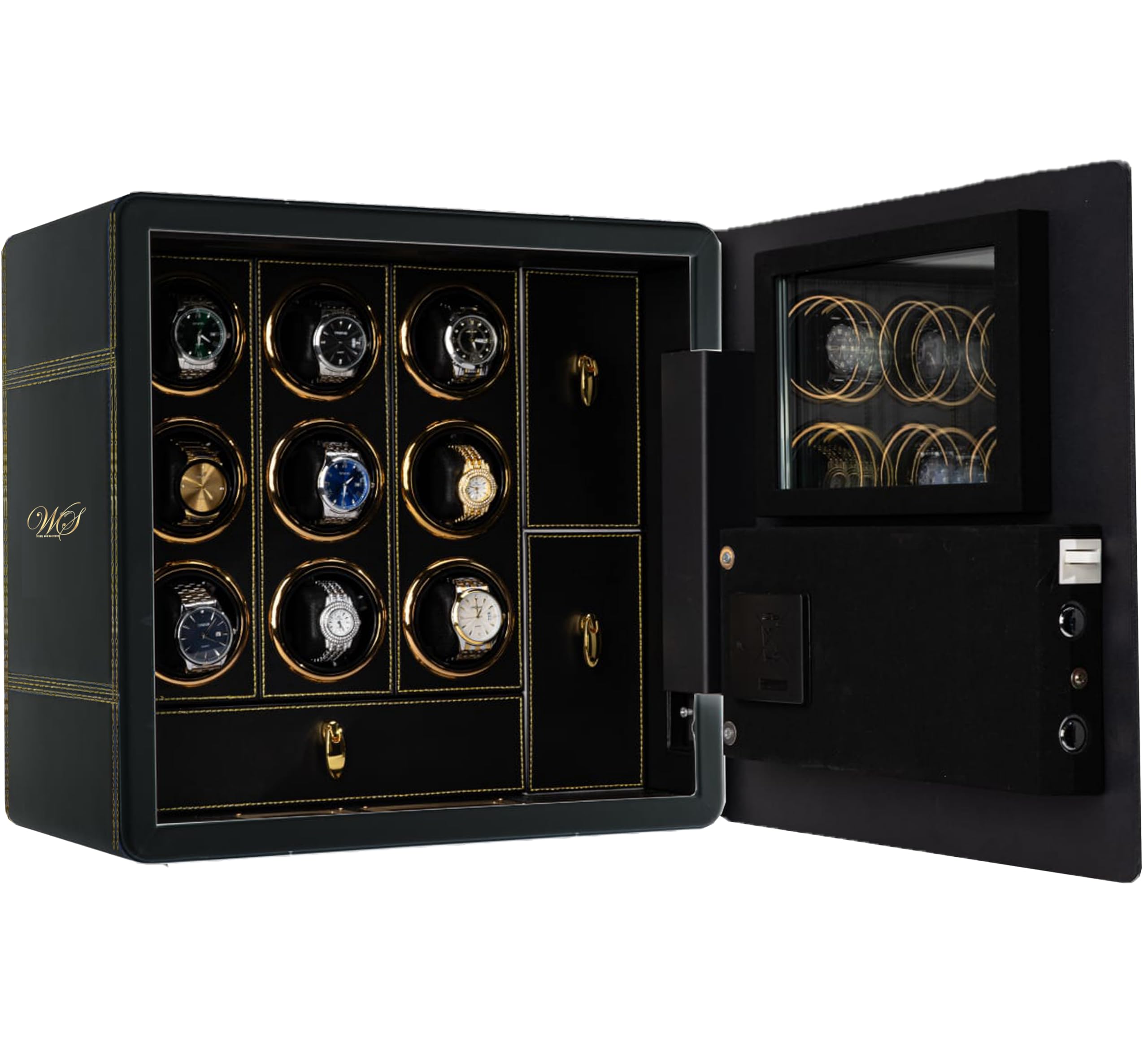 Win Sihams luxury and modernityNEW - Winsihams Secure Watch Winder Box for 3, 6, 9, or 12 Automatic Watches & Multi-Jewelry Storage with Lock Security: Choose Leather and Stitch Colors, Add Your Exclusive Logo Contact us.