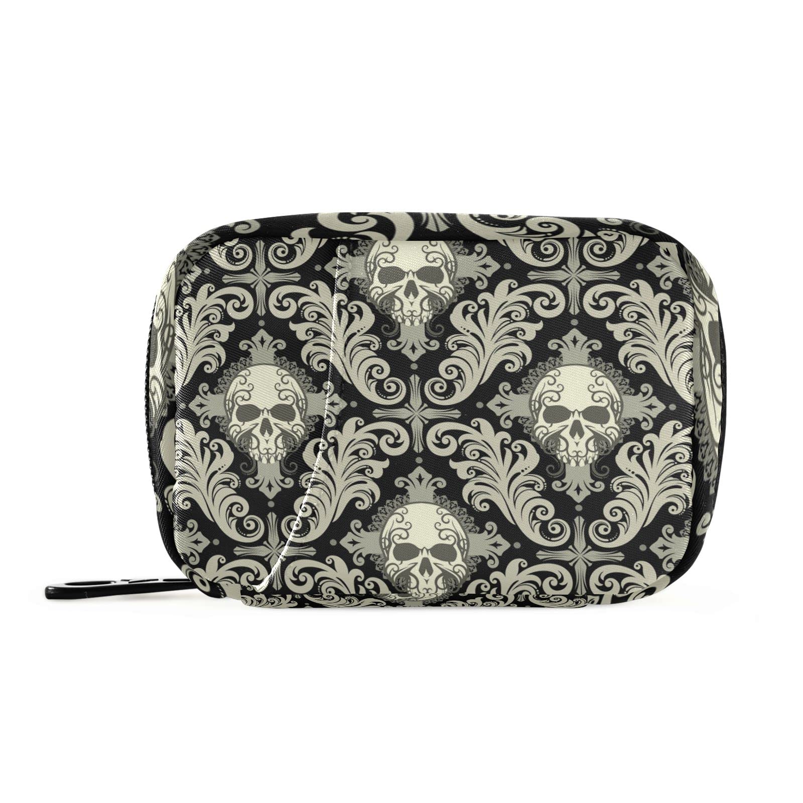 Pill Case Travel Vintage Pill Cases Bag Medicine Vitamin Container Pill Box Organizers Supplement Holder Skull Damask