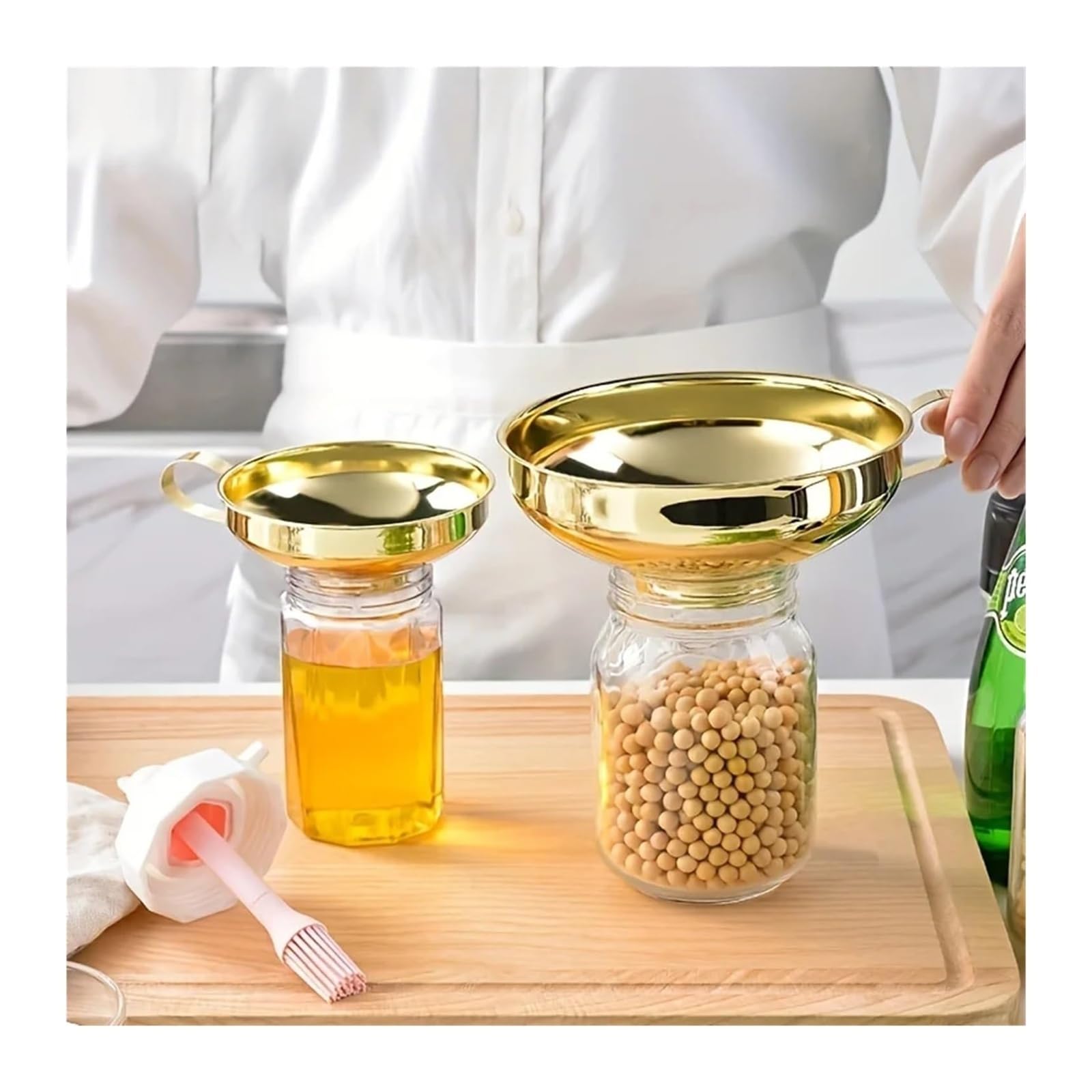 Imbuto a Bocca Larga Placcato in Oro in Acciaio Inossidabile for marmellata, Salsa di Insalata e Scarico 'Olio Design Ispessito Grosso Calibro