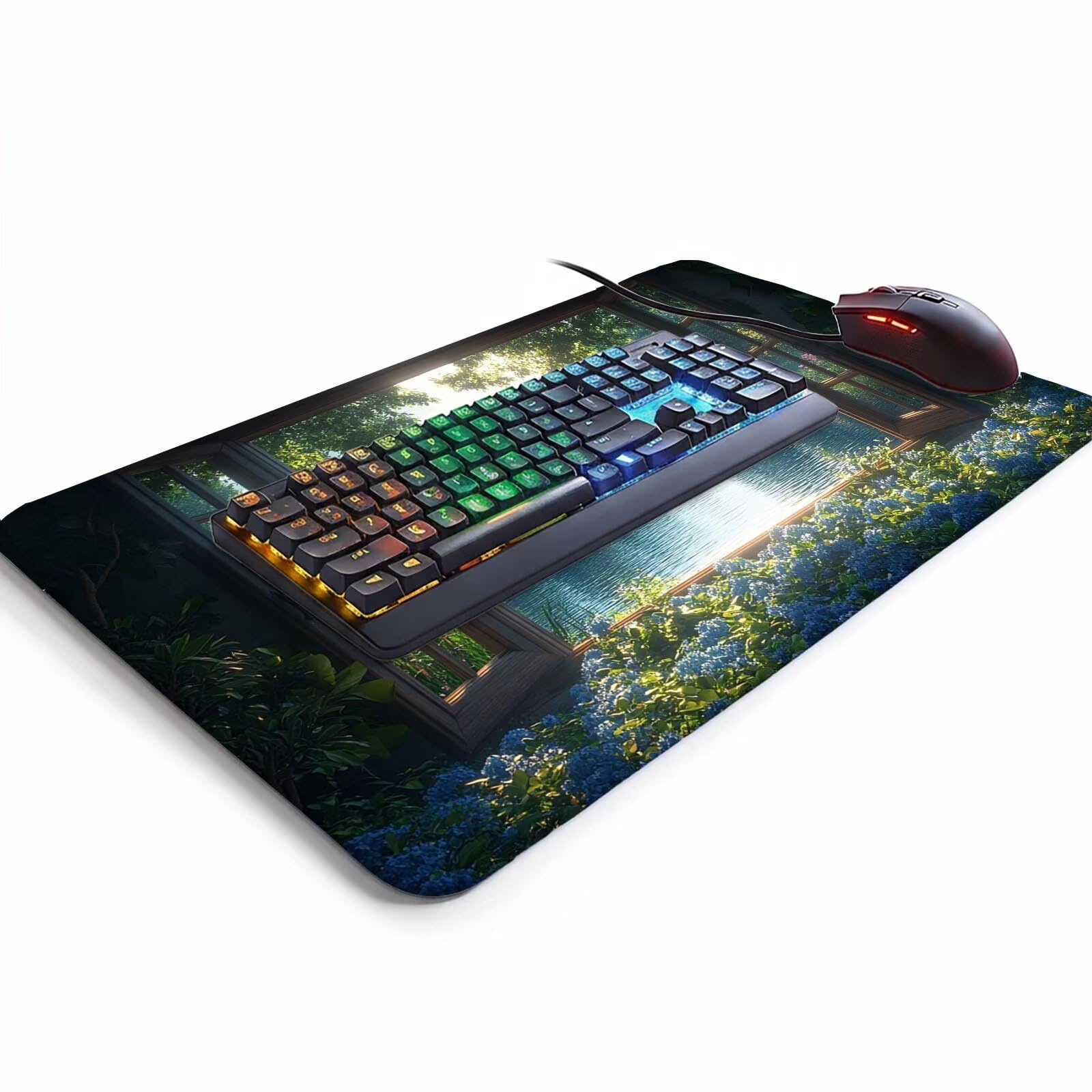 Podkładka pod mysz z jeziorem XXL, 600 x 1400 x 3 mm, wodoodporna, gamingowa podkładka pod mysz, poprawia dokładność i prędkość, akcesoria do gier, laptop, biuro, prezent dla mężczyzn, FSBD-5347
