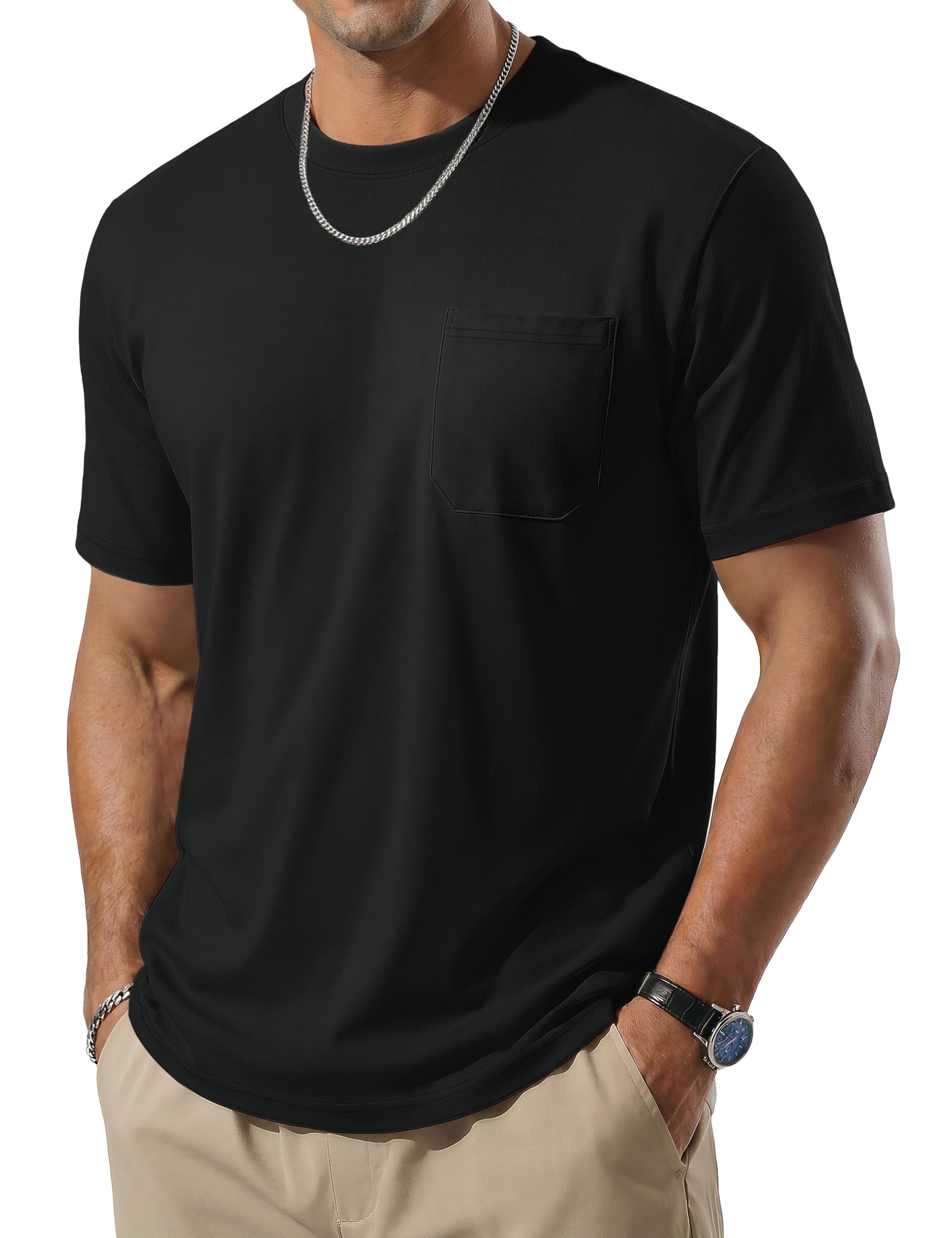 TACVASEN Herren T-Shirt Kurzarm Rundhals Sommer Hemd Freizeit mit Taschen Atmungsaktiv Basic Shirt UV Schutz Schnelltrocknend